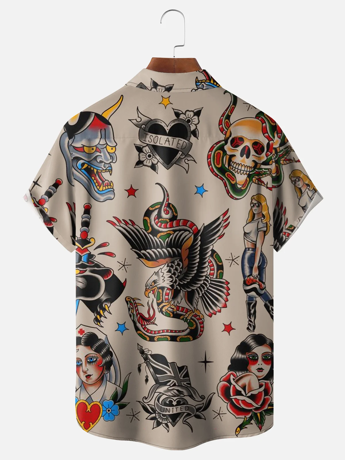 Moisture-wicking Vintage Tattoo Poster Chest Pocket Hawaiian Shirt