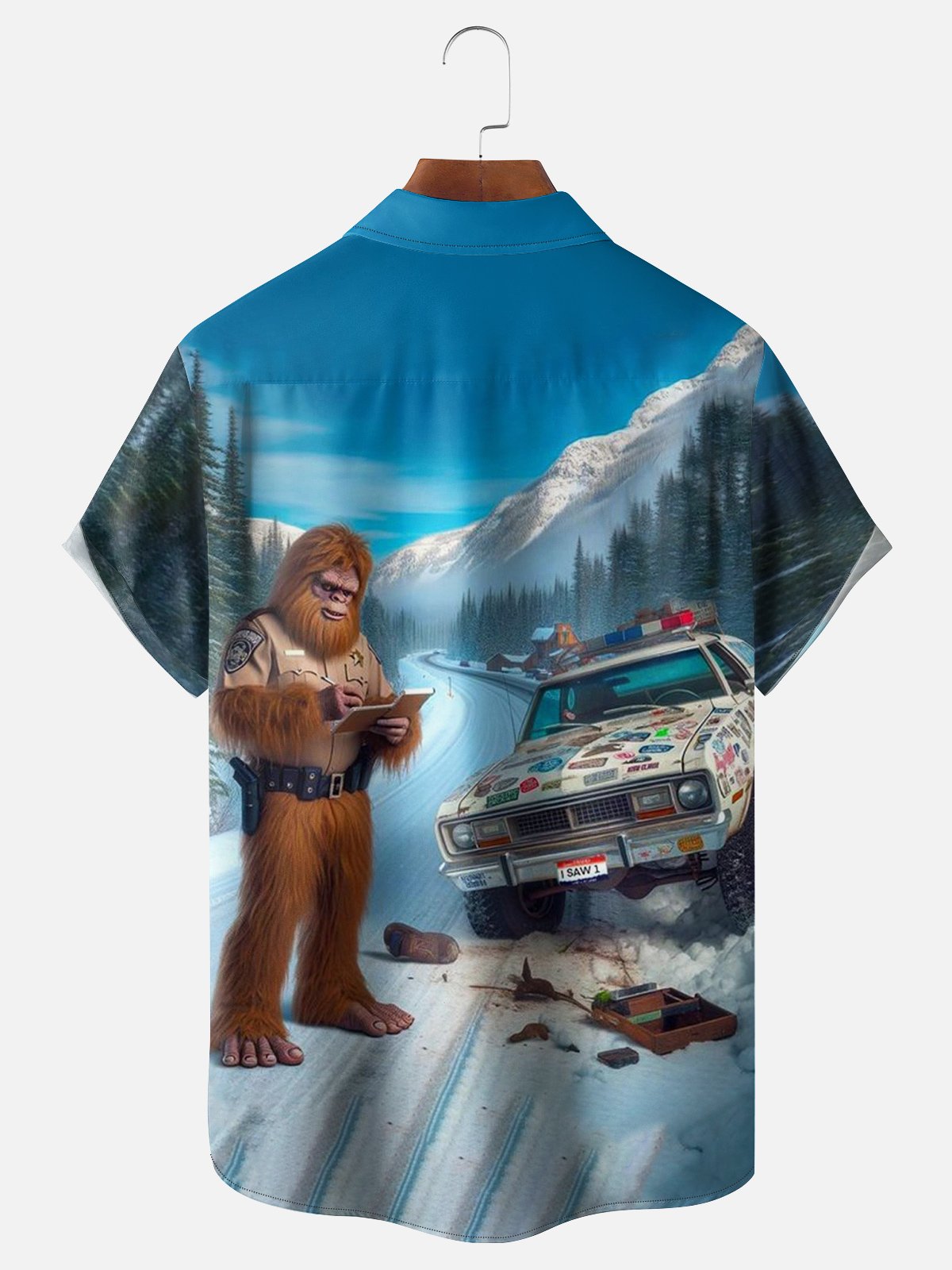 Moisture-wicking Bigfoot Police Chest Pocket Hawaiian Shirt