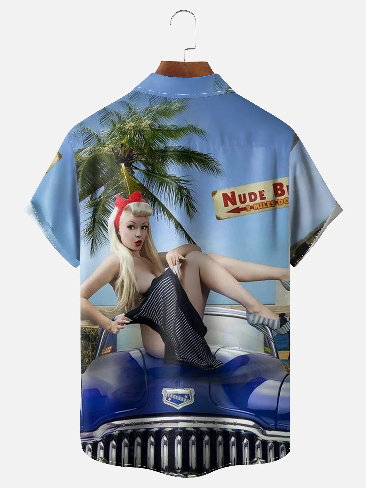 Moisture-wicking Girl In A Classic Car Chest Pocket Hawaiian Shirt