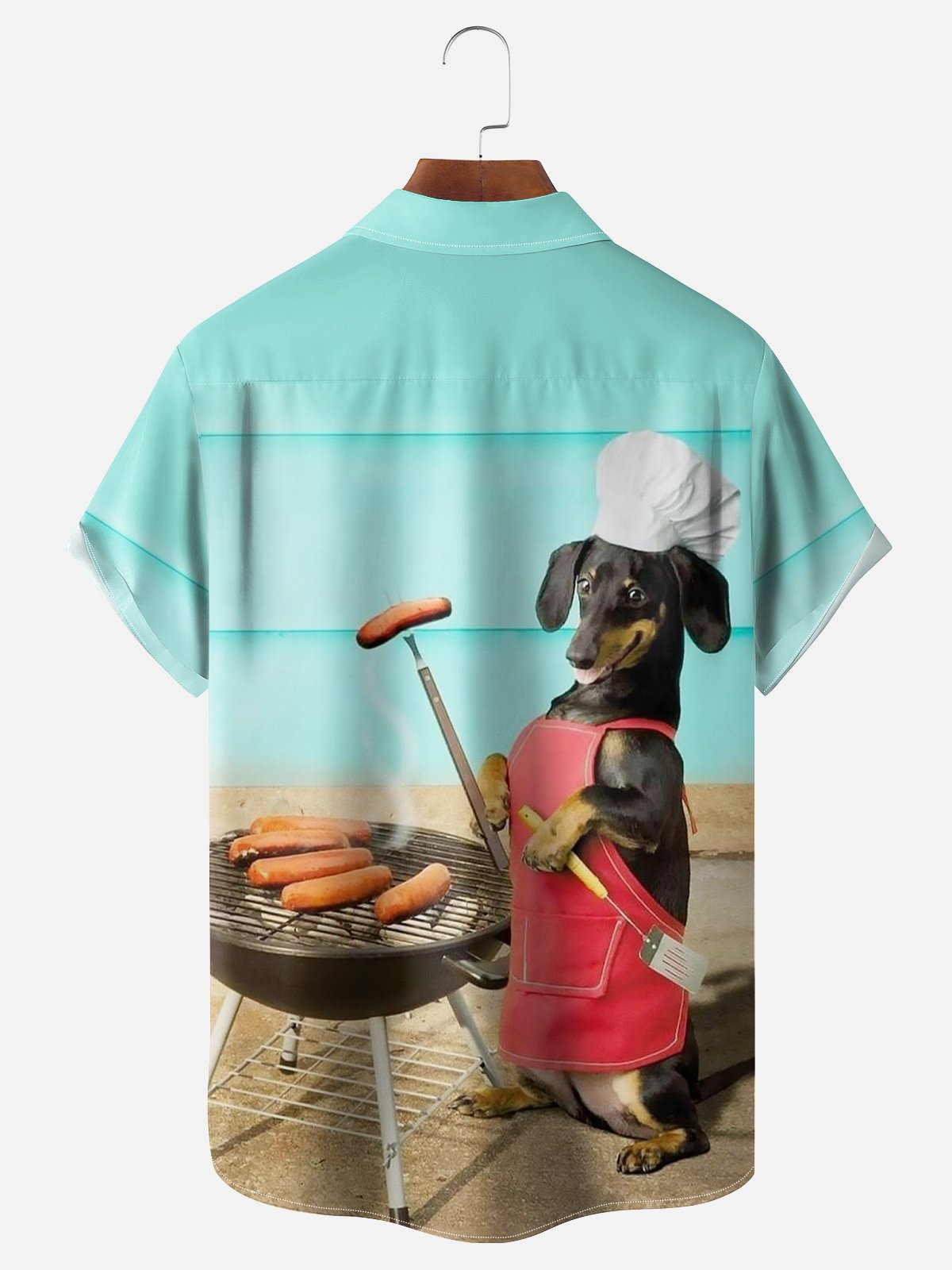 Moisture-wicking Puppy Grilled Hot Dog Chest Pocket Hawaiian Shirt