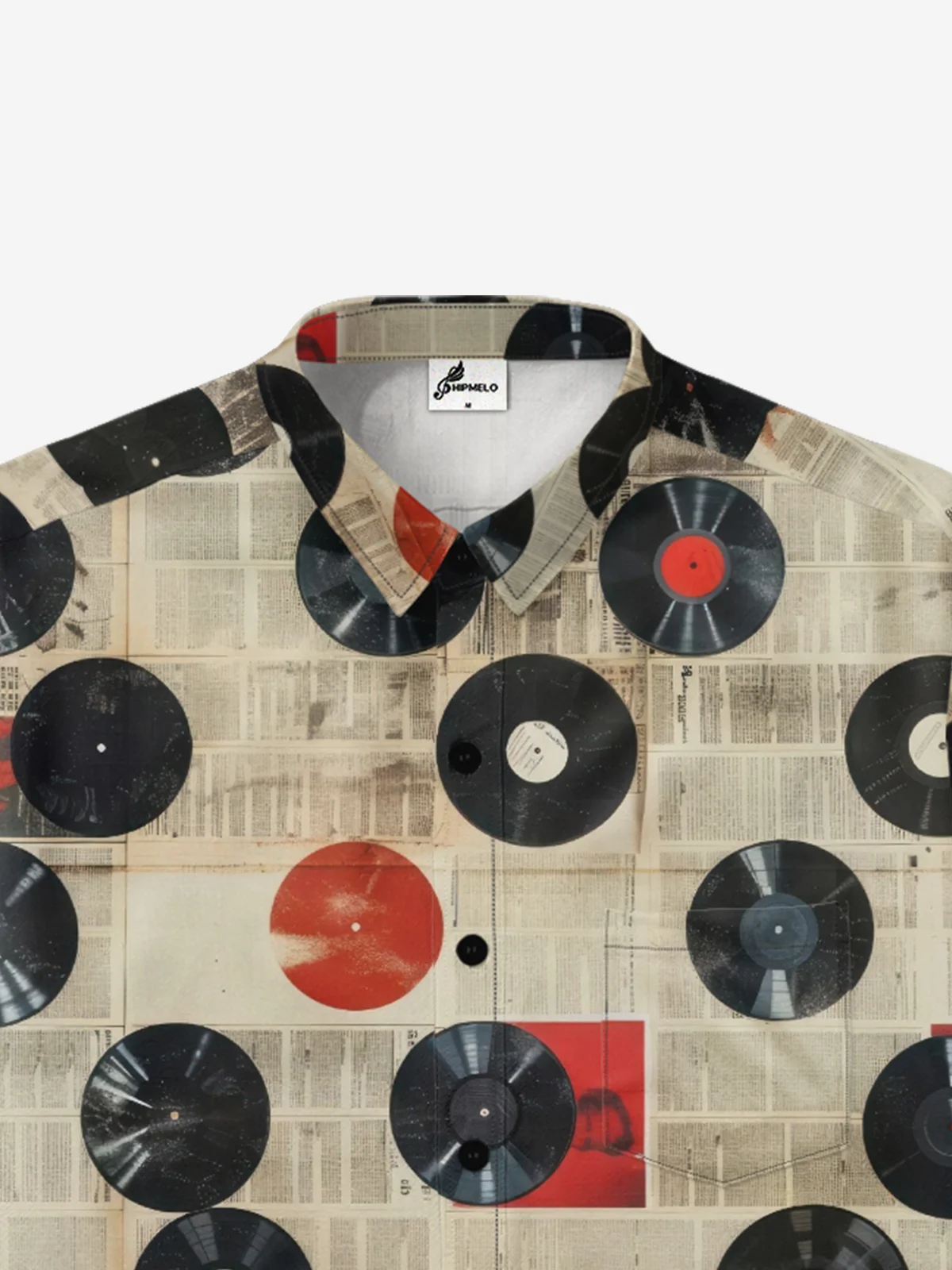Moisture-wicking Vintage Music Vinyl Record Chest Pocket Casual Shirt