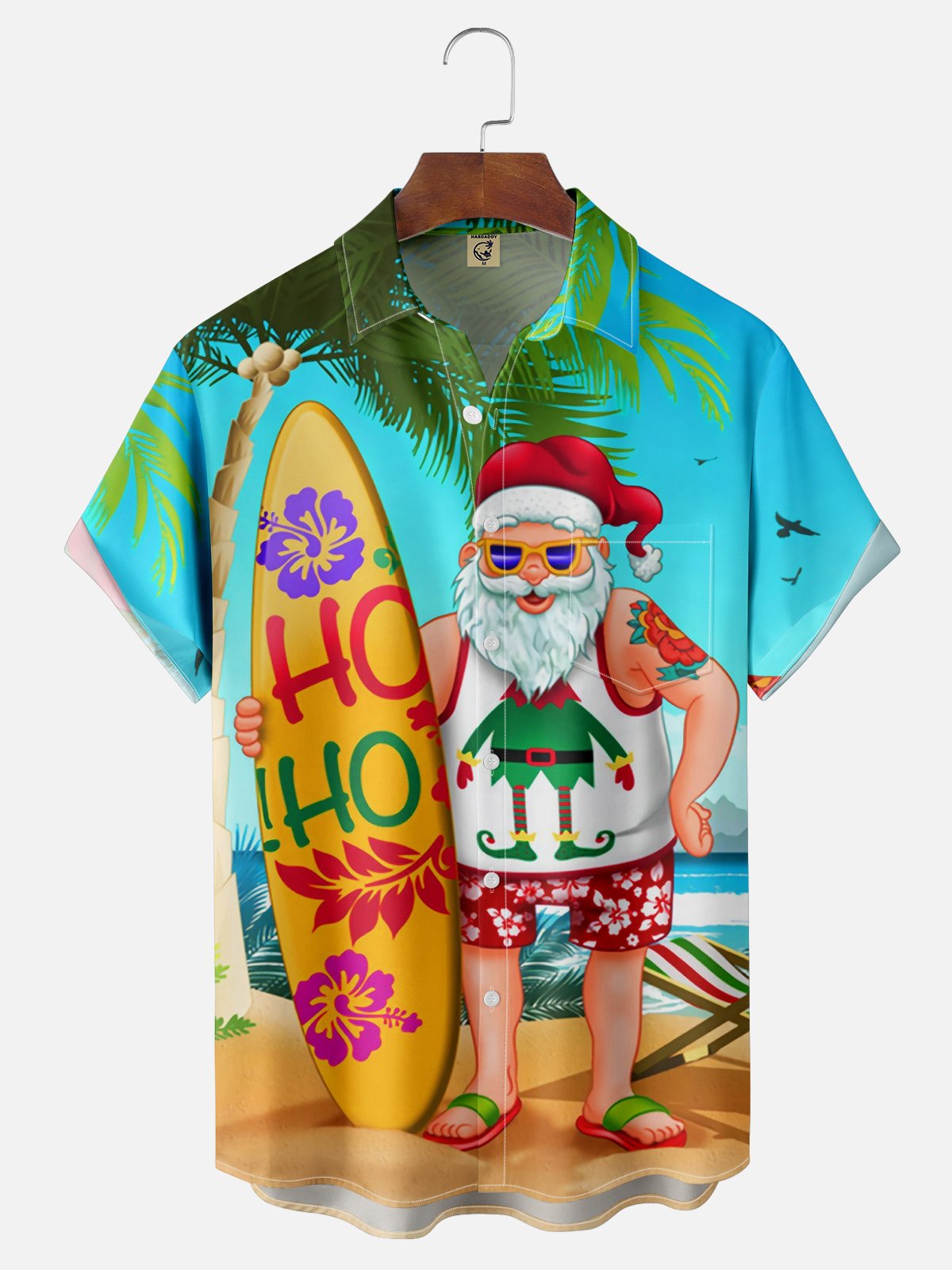 Santa Claus Chest Pocket Short Sleeve Hawaiian Shirt