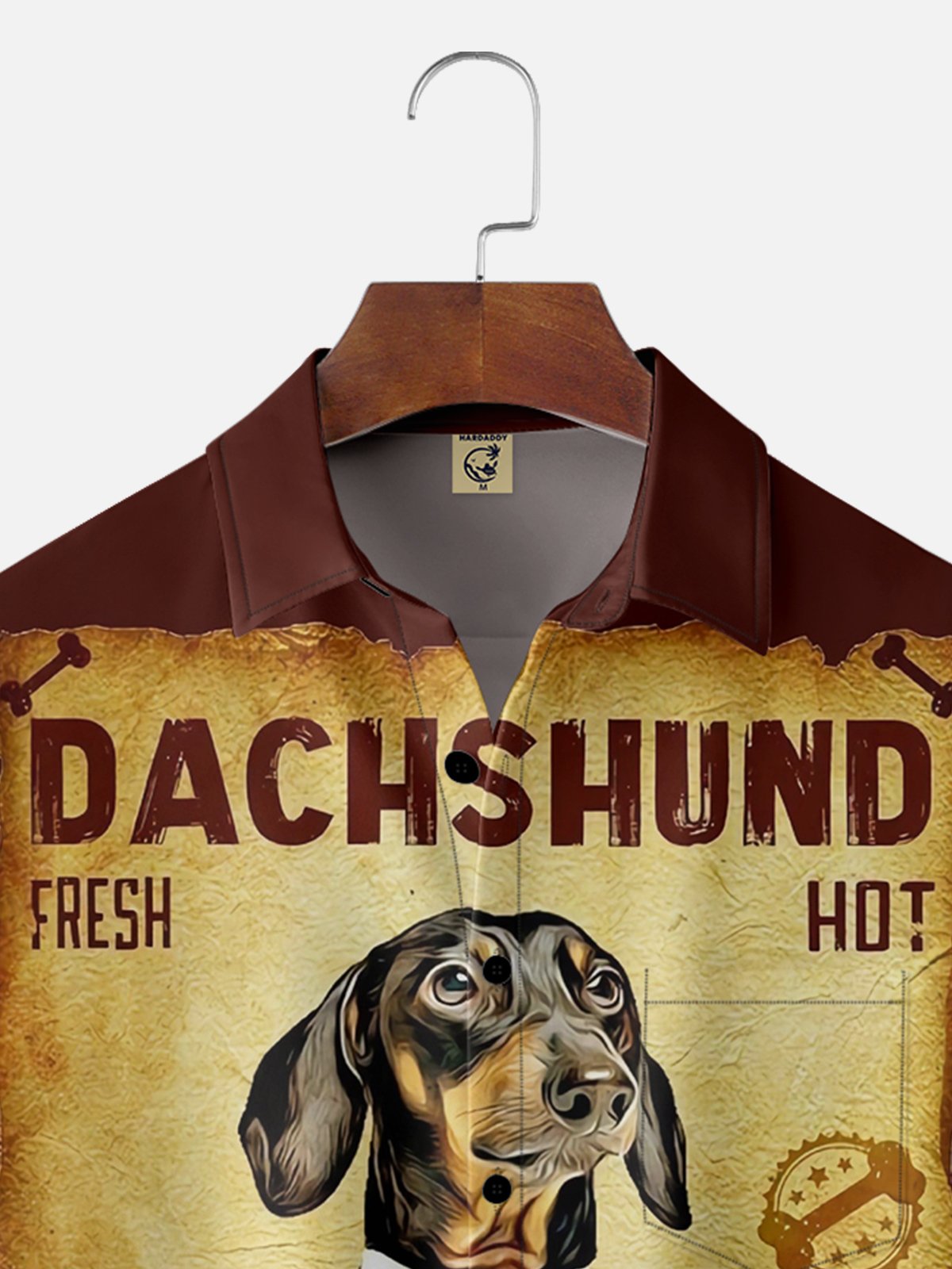 Moisture Wicking Vintage Poster Dachshund Chest Pocket Hawaiian Shirt