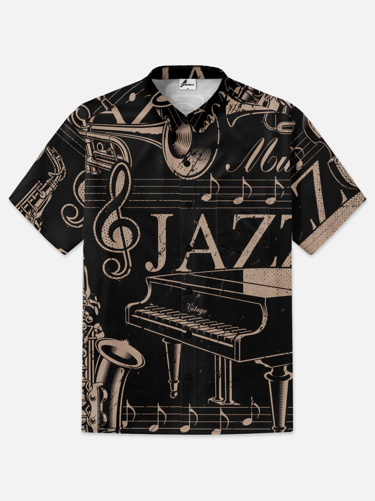 Moisture-wicking Jazz Music Chest Pocket Casual Shirt