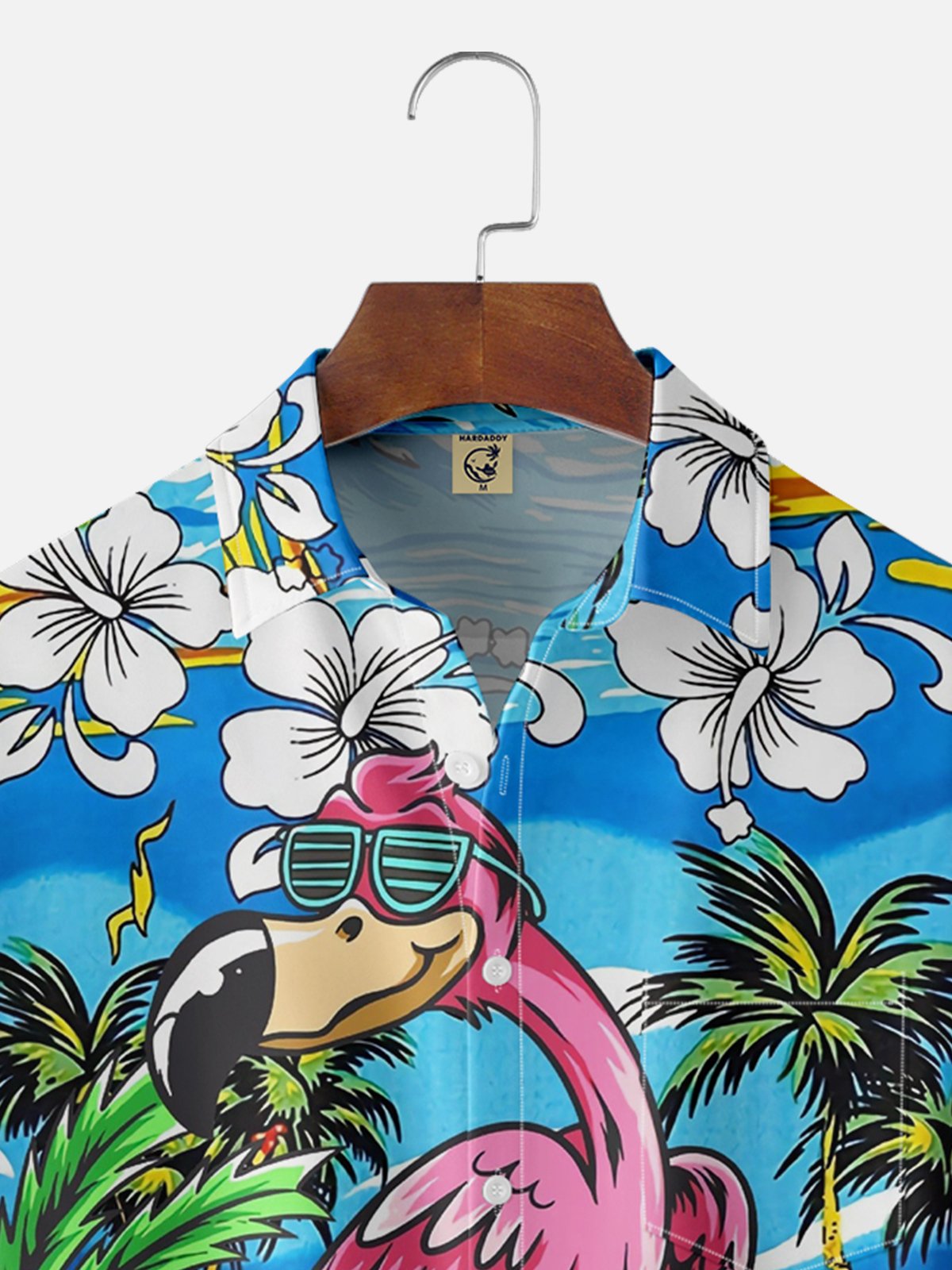 Flamingo Drinking Beer Chest Pocket Short Sleeve Hawaiian Shirt