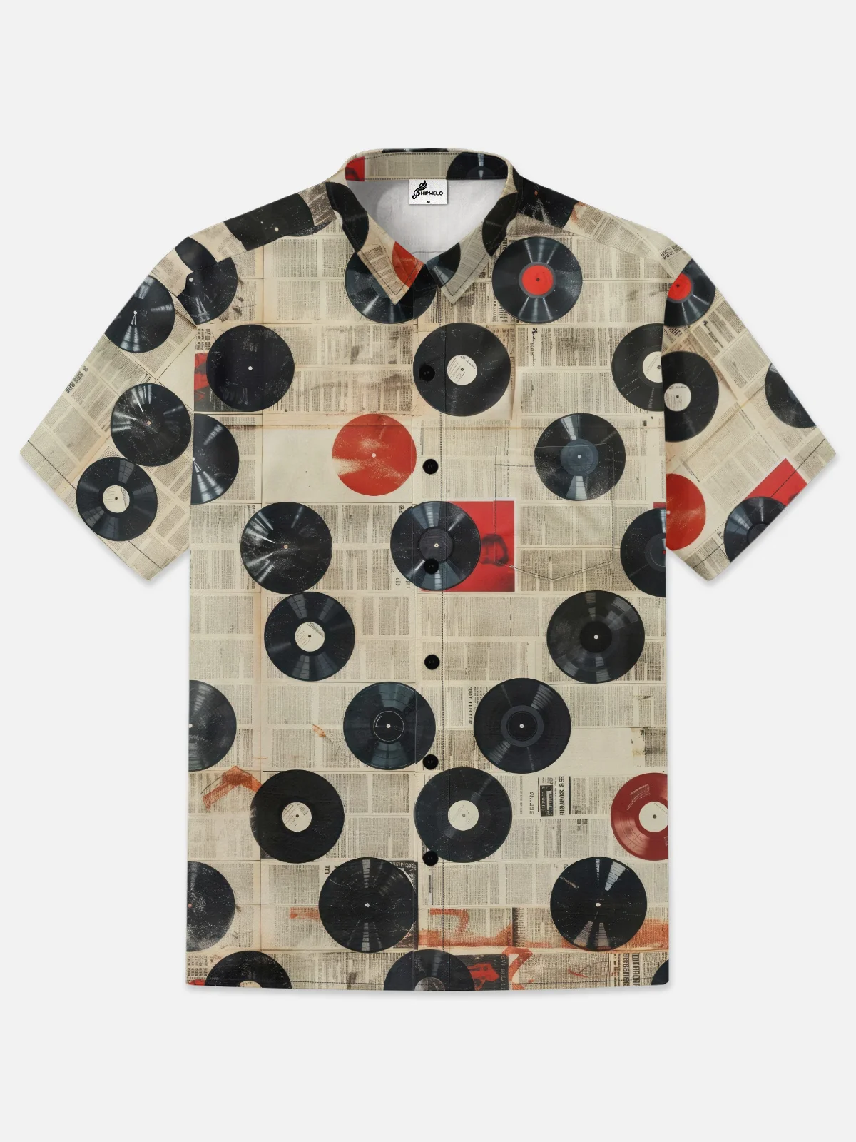 Moisture-wicking Vintage Music Vinyl Record Chest Pocket Casual Shirt