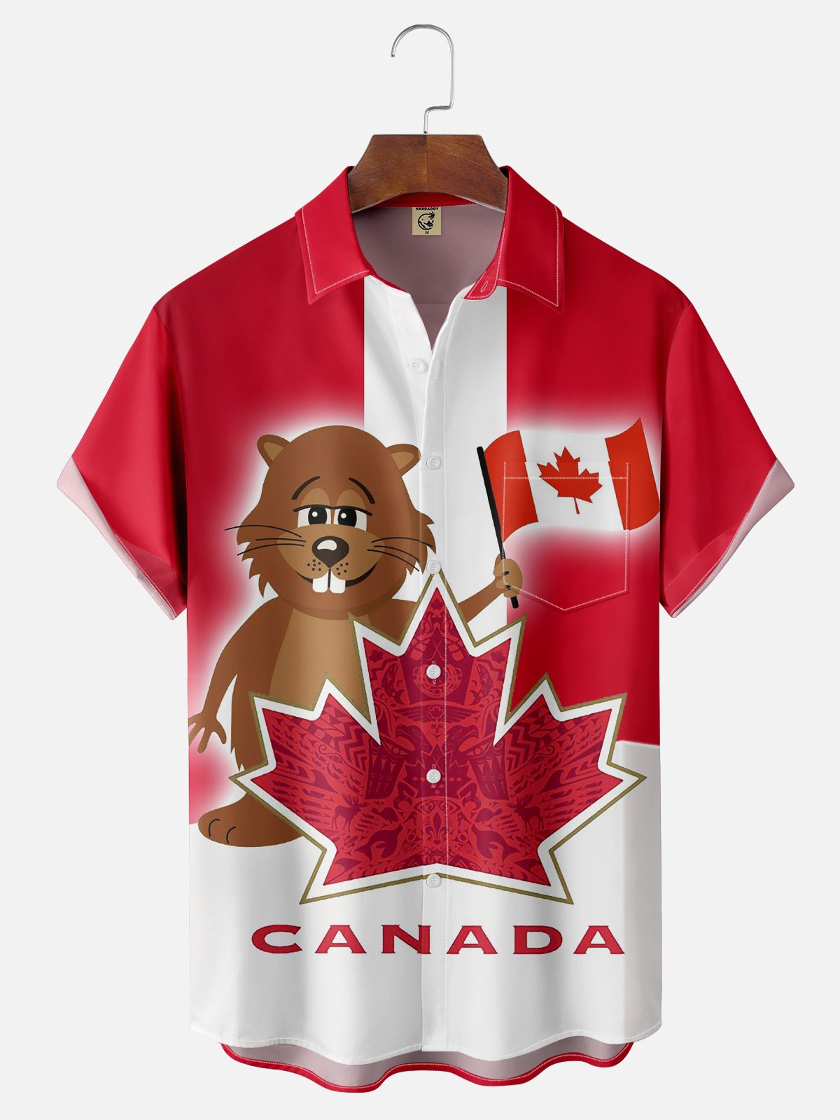 Moisture Wicking Squirrel Canadian Maple Leaf Chest Pocket Hawaiian Shirt