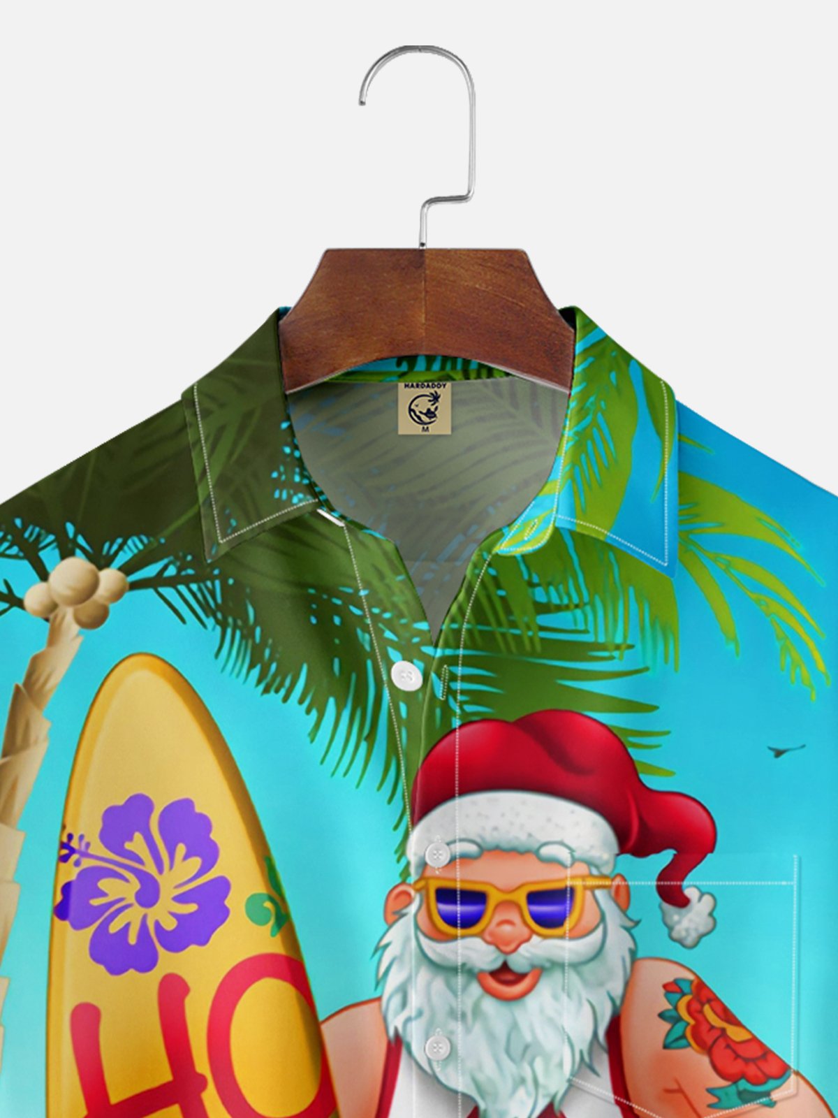 Santa Claus Chest Pocket Short Sleeve Hawaiian Shirt