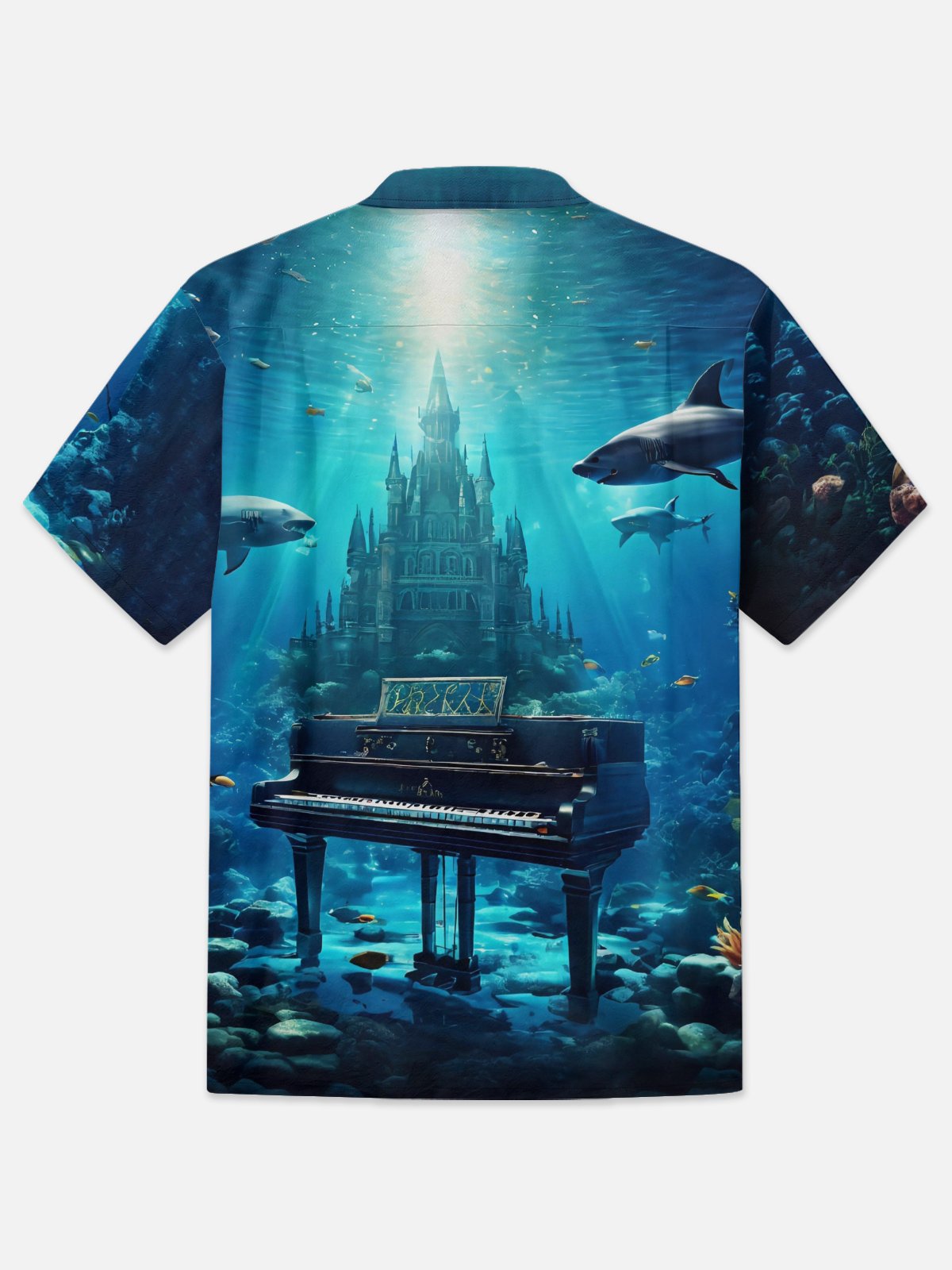 Moisture-wicking Music Undersea Piano Chest Pocket Hawaiian Shirt