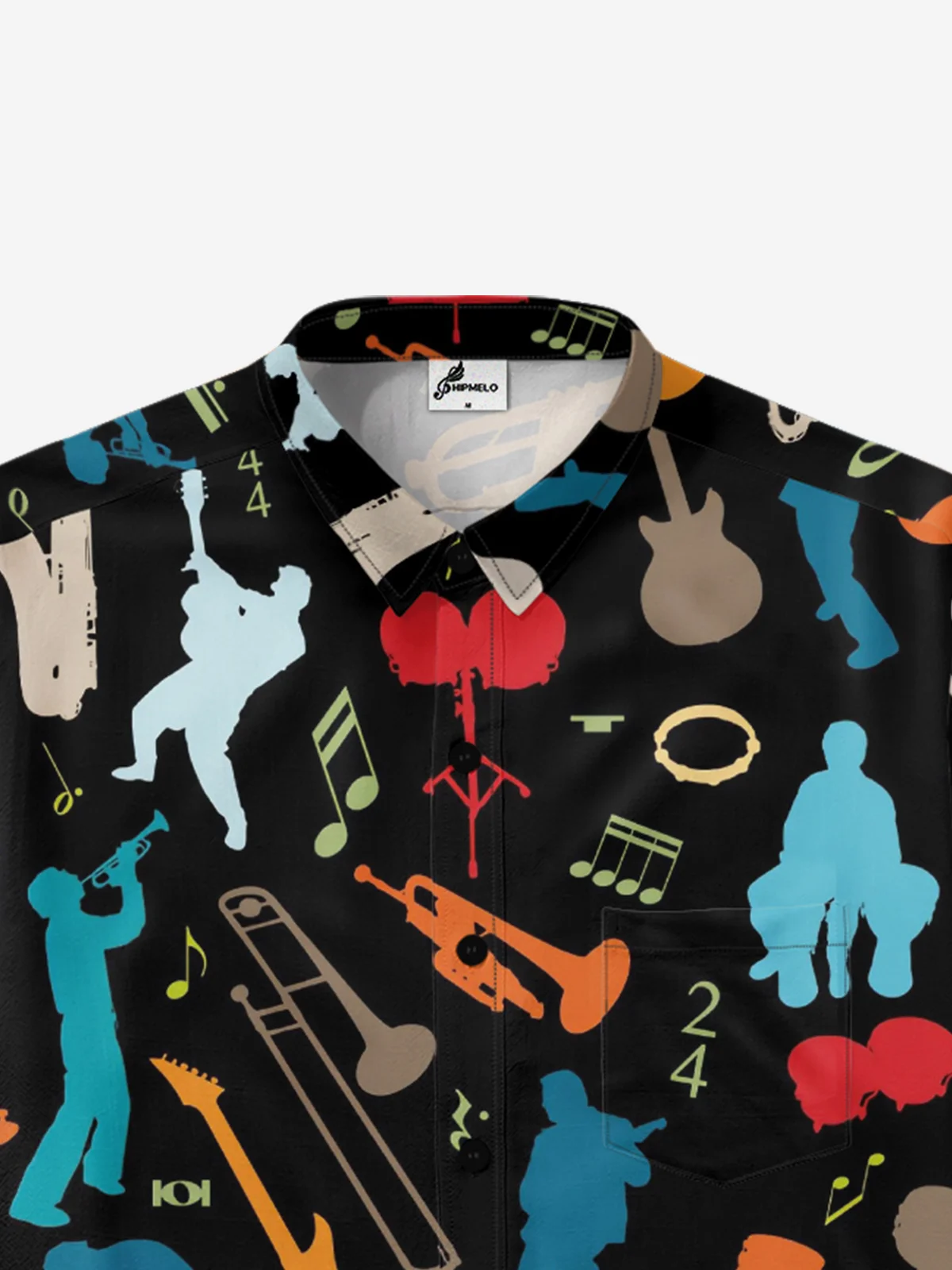 Moisture-wicking Music Jazz Chest Pocket Casual Shirt