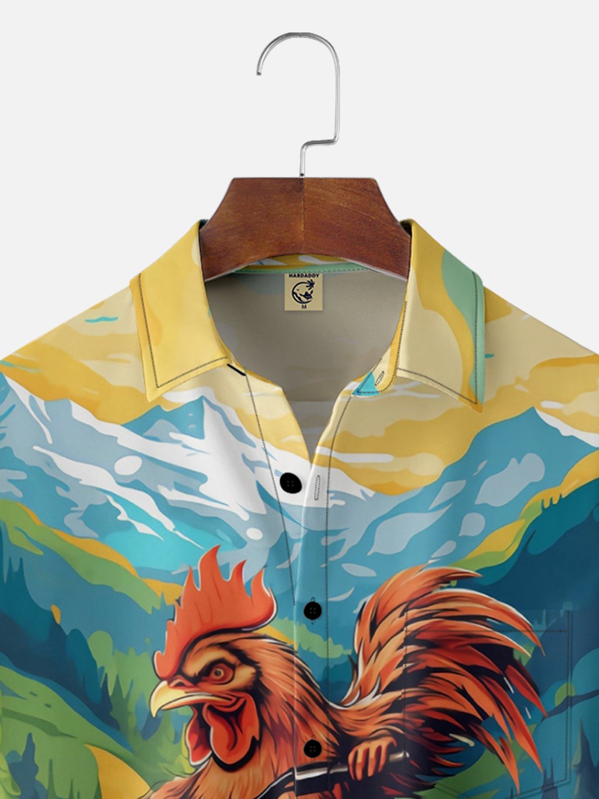 Moisture-wicking Motocycle Racing Rooster Chest Pocket Hawaiian Shirt