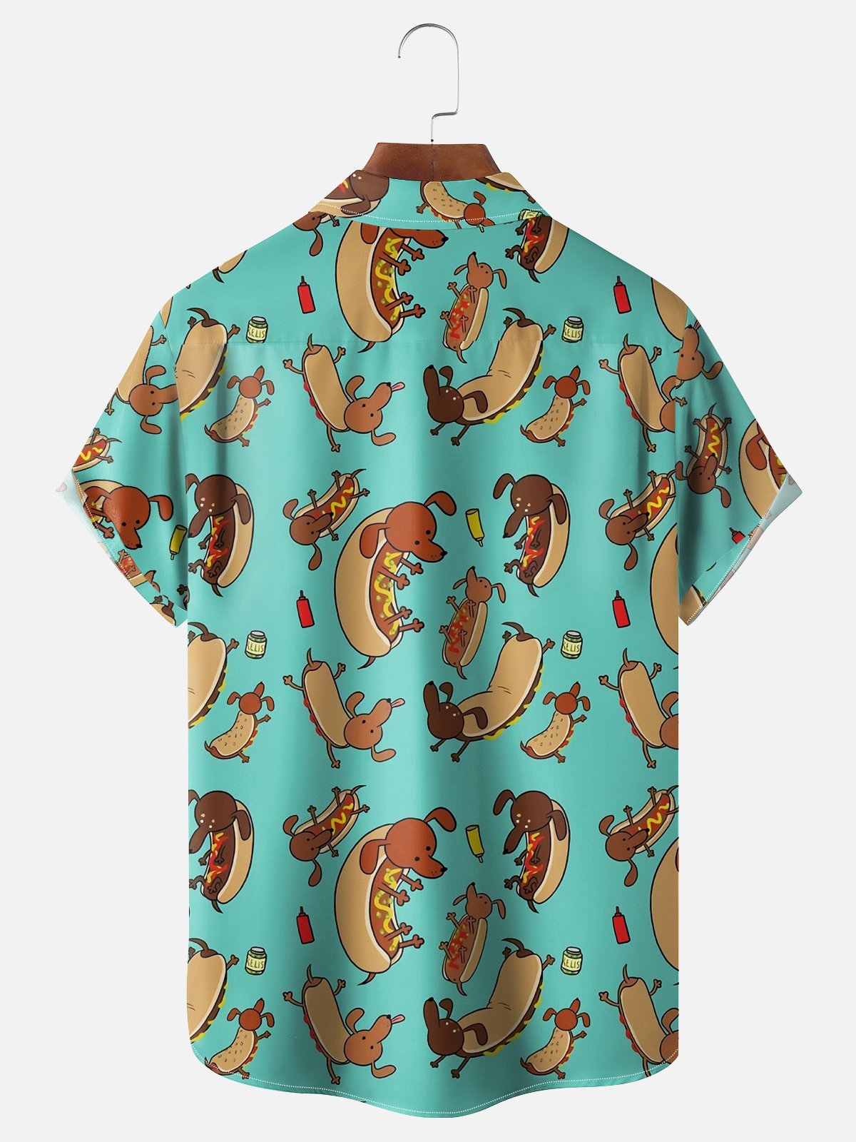 Moisture-wicking Dachshund Hot Dog Chest Pocket Hawaiian Shirt