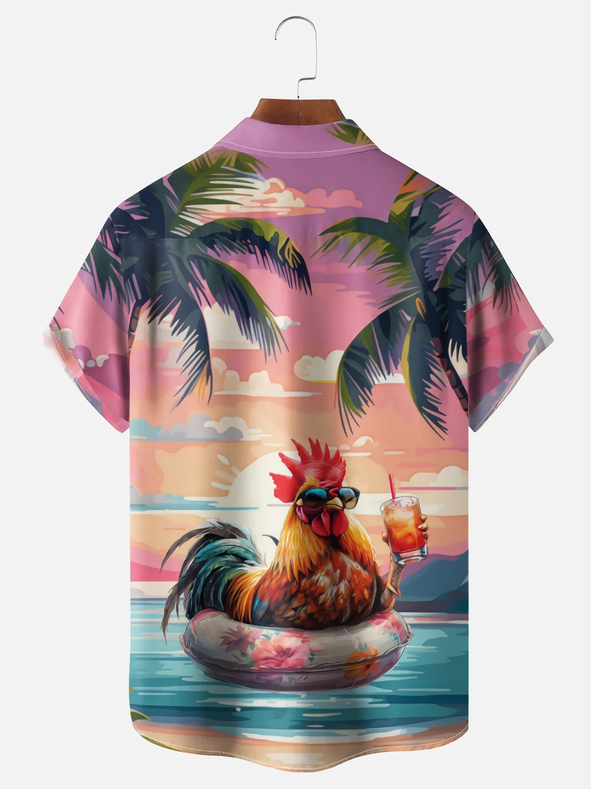 Moisture-wicking Breathable Rooster Chest Pocket Hawaiian Shirt