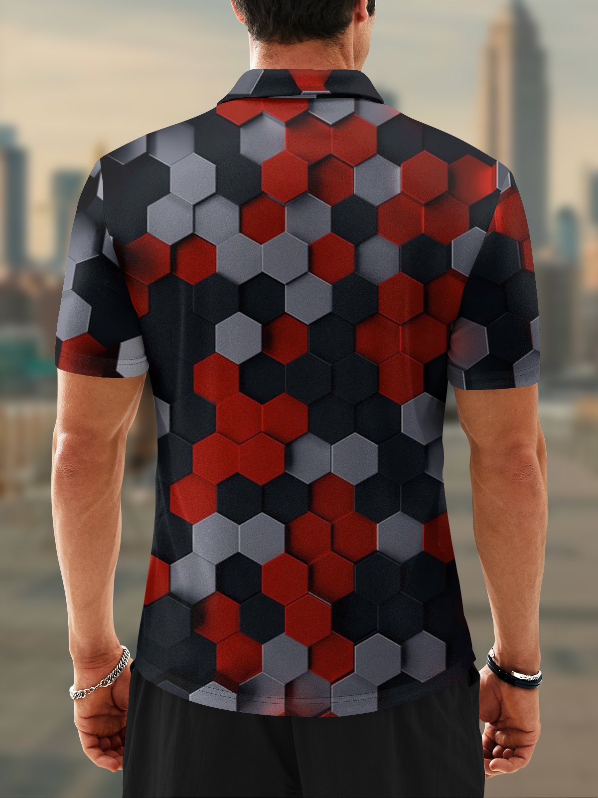 Moisture Wicking Golf Polo 3D Gradient Color Abstract Geometric