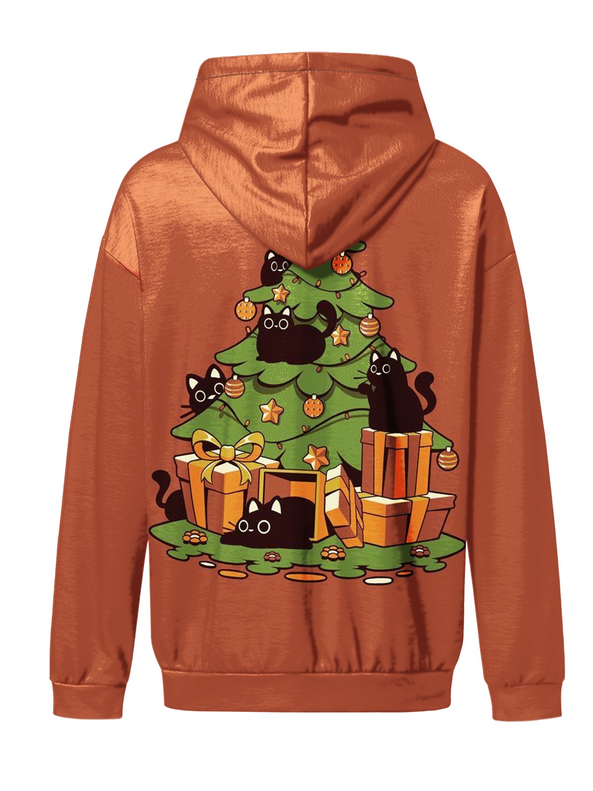 Moisture-wicking Kitten Christmas Tree Hooded Long Sleeve Sweatshirt