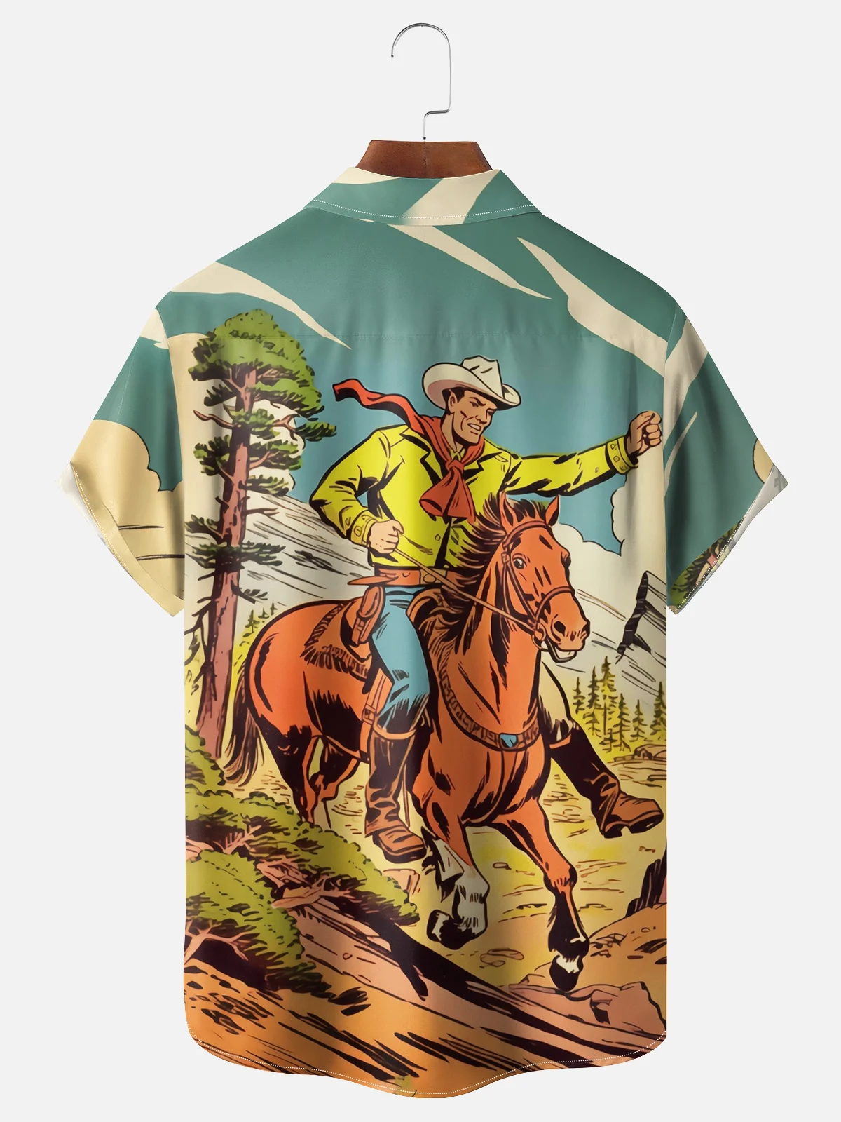 Moisture-wicking Western Cowboy Chest Pocket Hawaiian Shirt