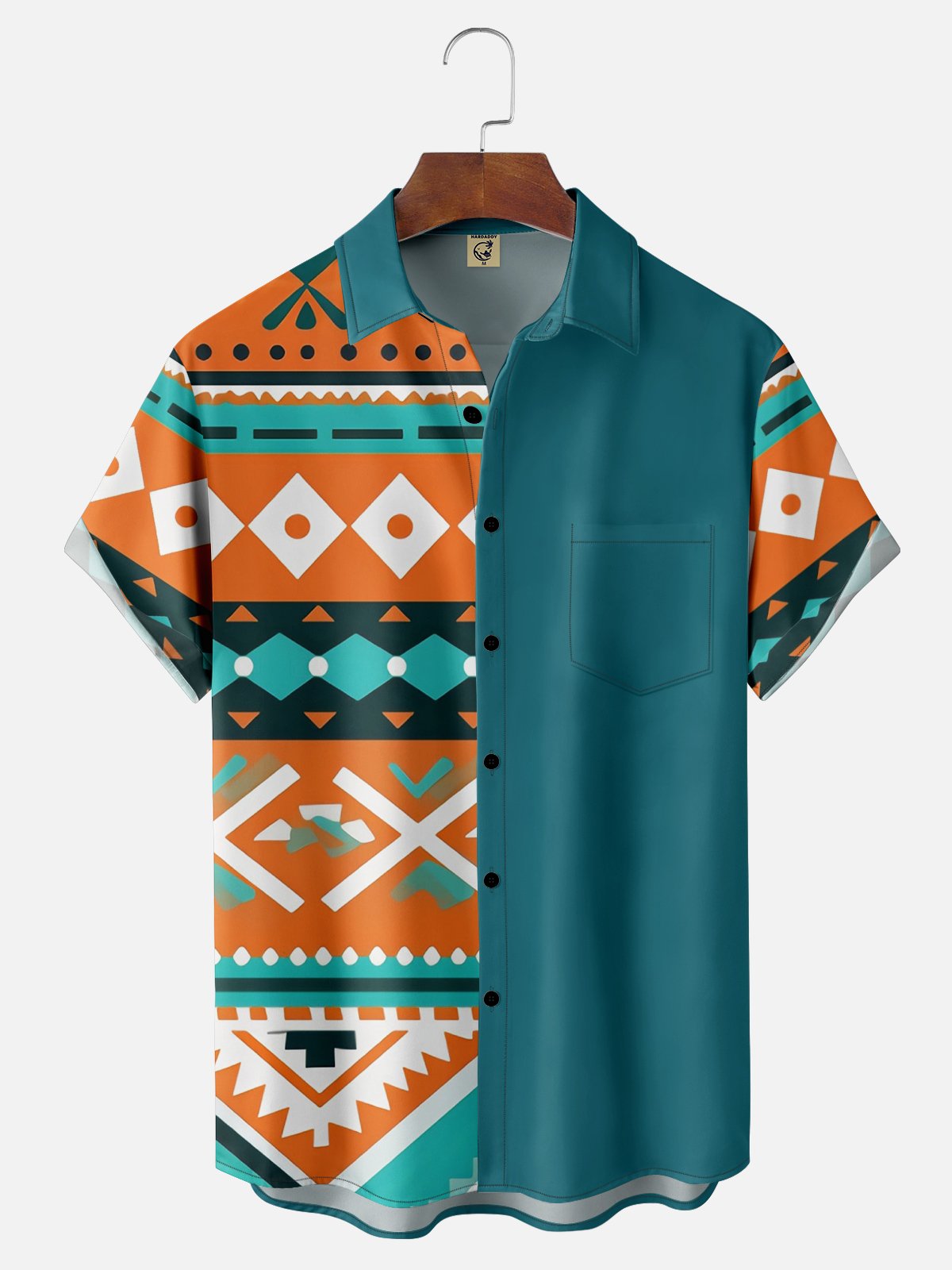 Moisture-wicking Ethnic Geomatric Chest Pocket Hawaiian Shirt