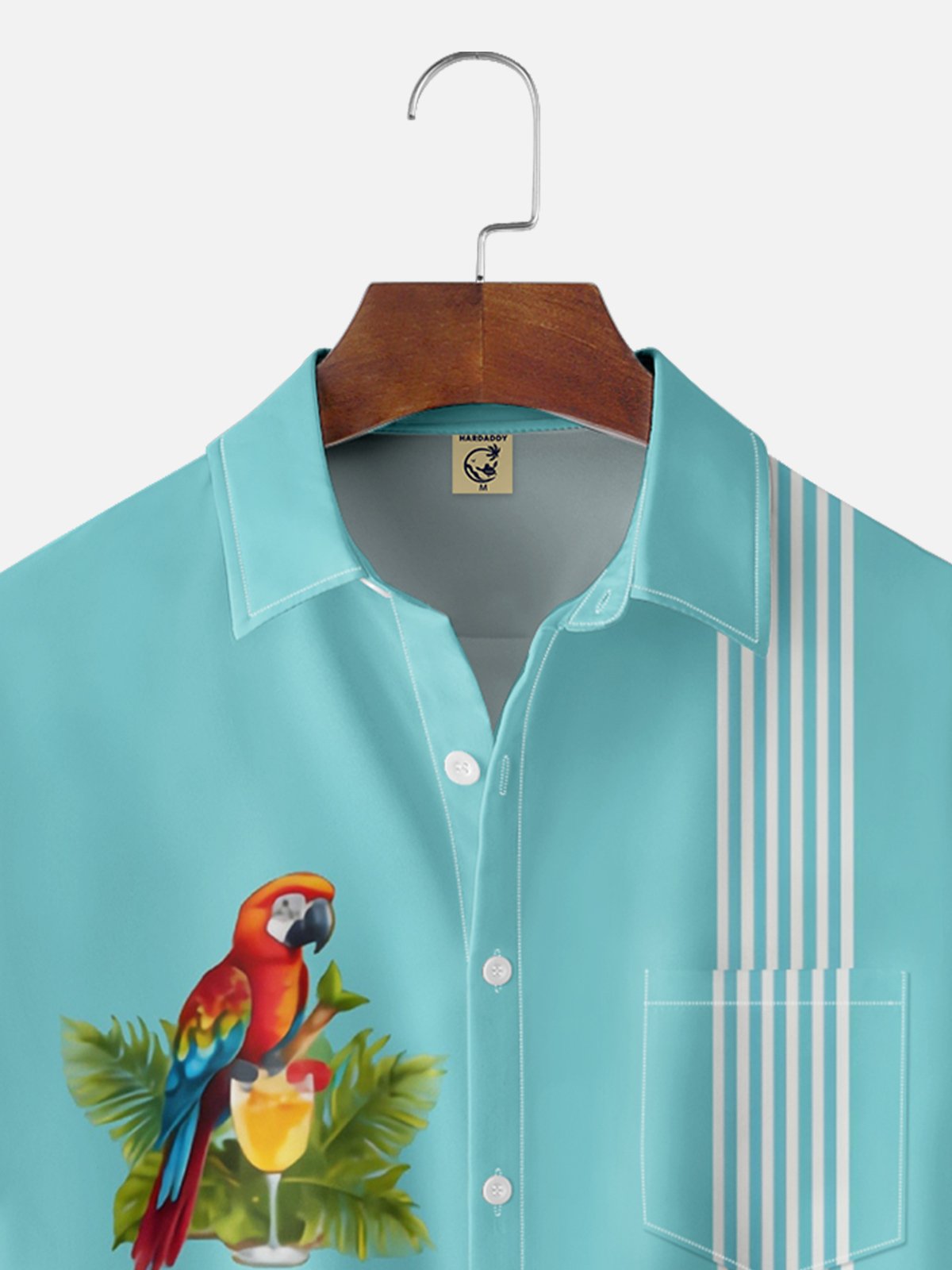 Moisture-wicking Parrot Print Chest Pocket Bowling Shirt