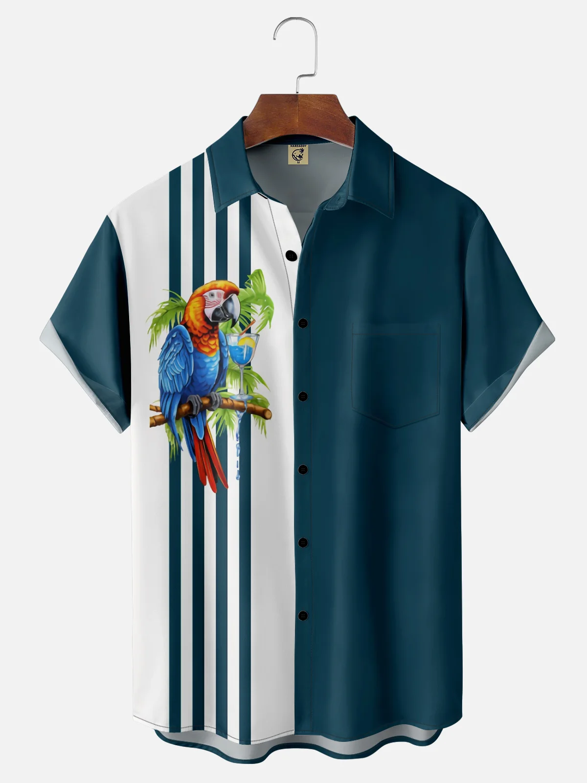 Moisture-wicking Breathable Parrot Chest Pocket Bowling Shirt