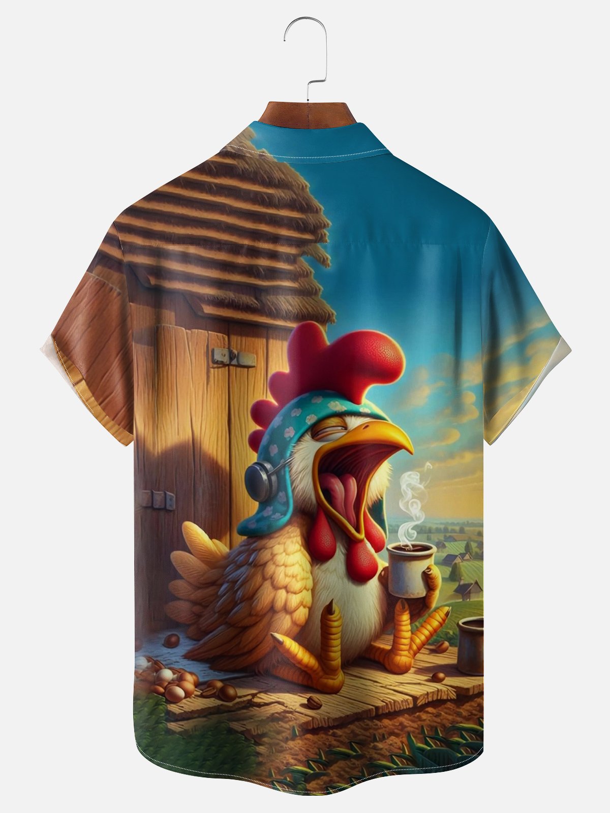 Moisture-wicking Early Chicken Chest Pocket Hawaiian Shirt