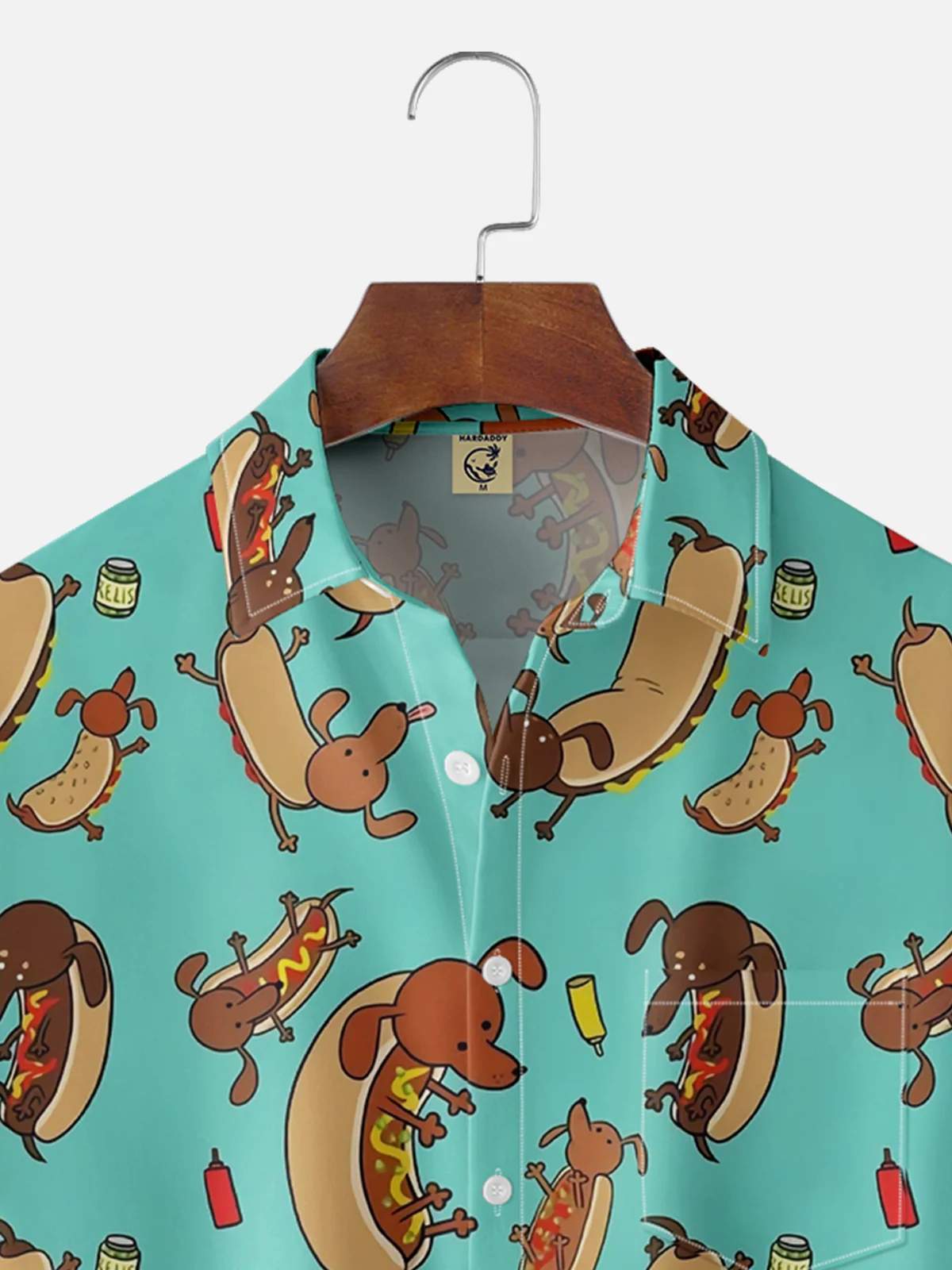 Moisture-wicking Dachshund Hot Dog Chest Pocket Hawaiian Shirt