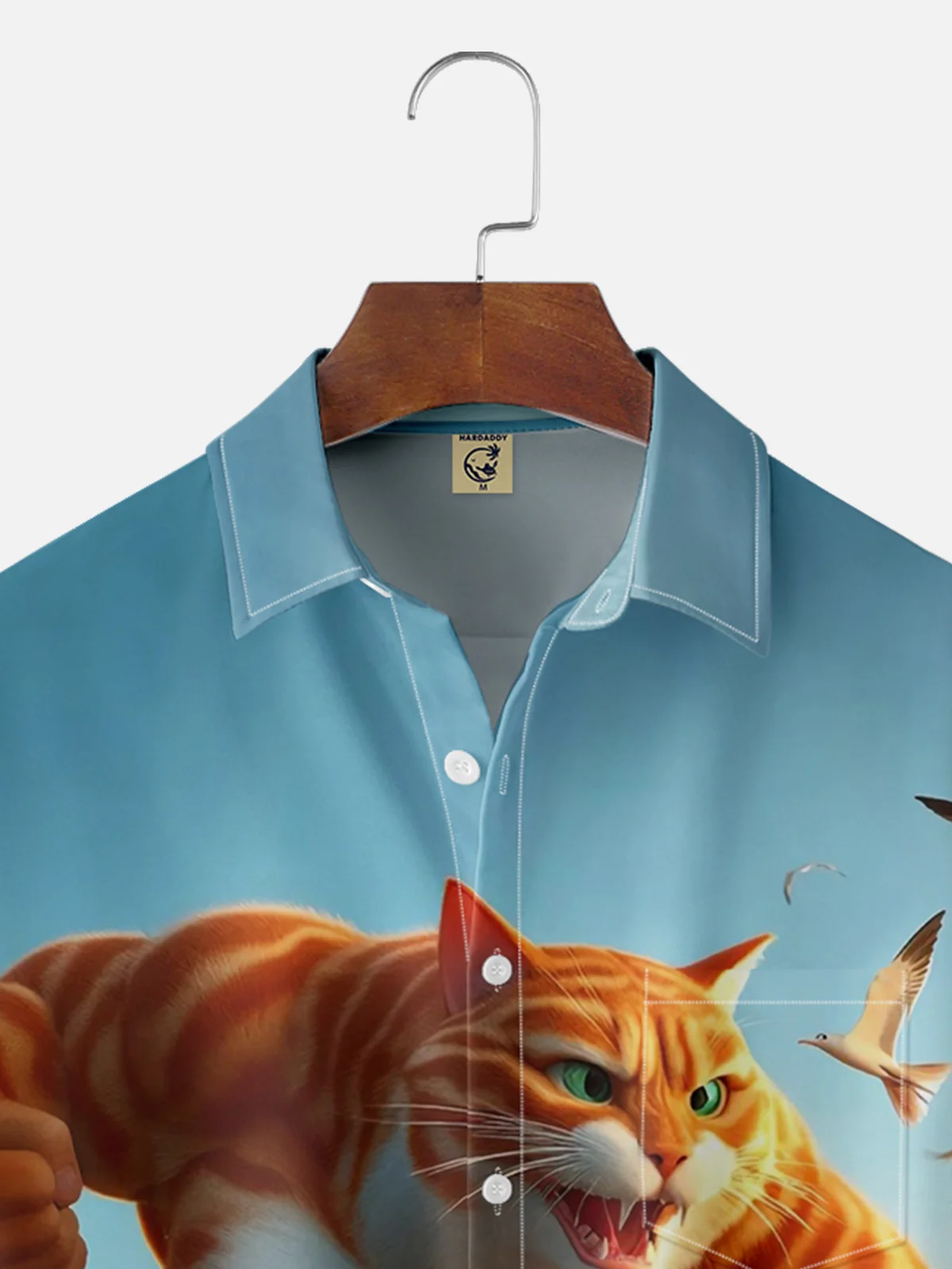 Moisture-wicking Cat vs. Shark Chest Pocket Hawaiian Shirt