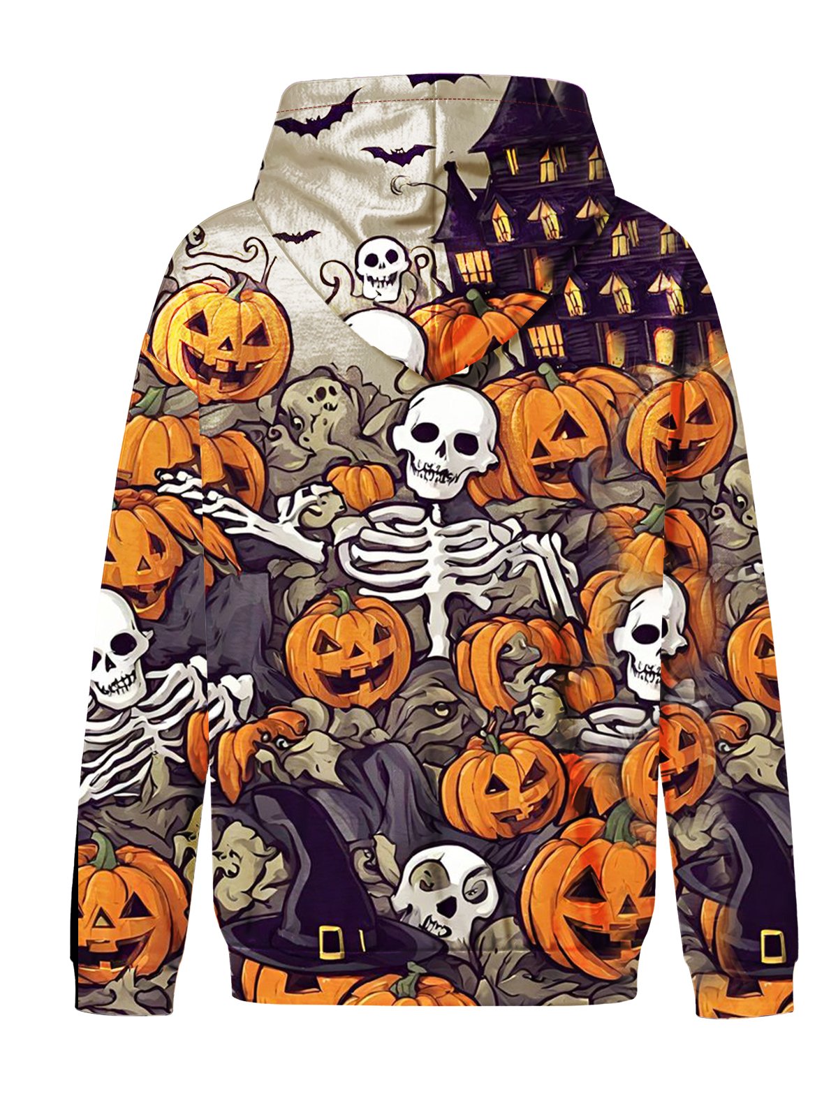 Moisture-wicking Skull and Pumpkin Art Hooded Long Sleeve Sweatshirt