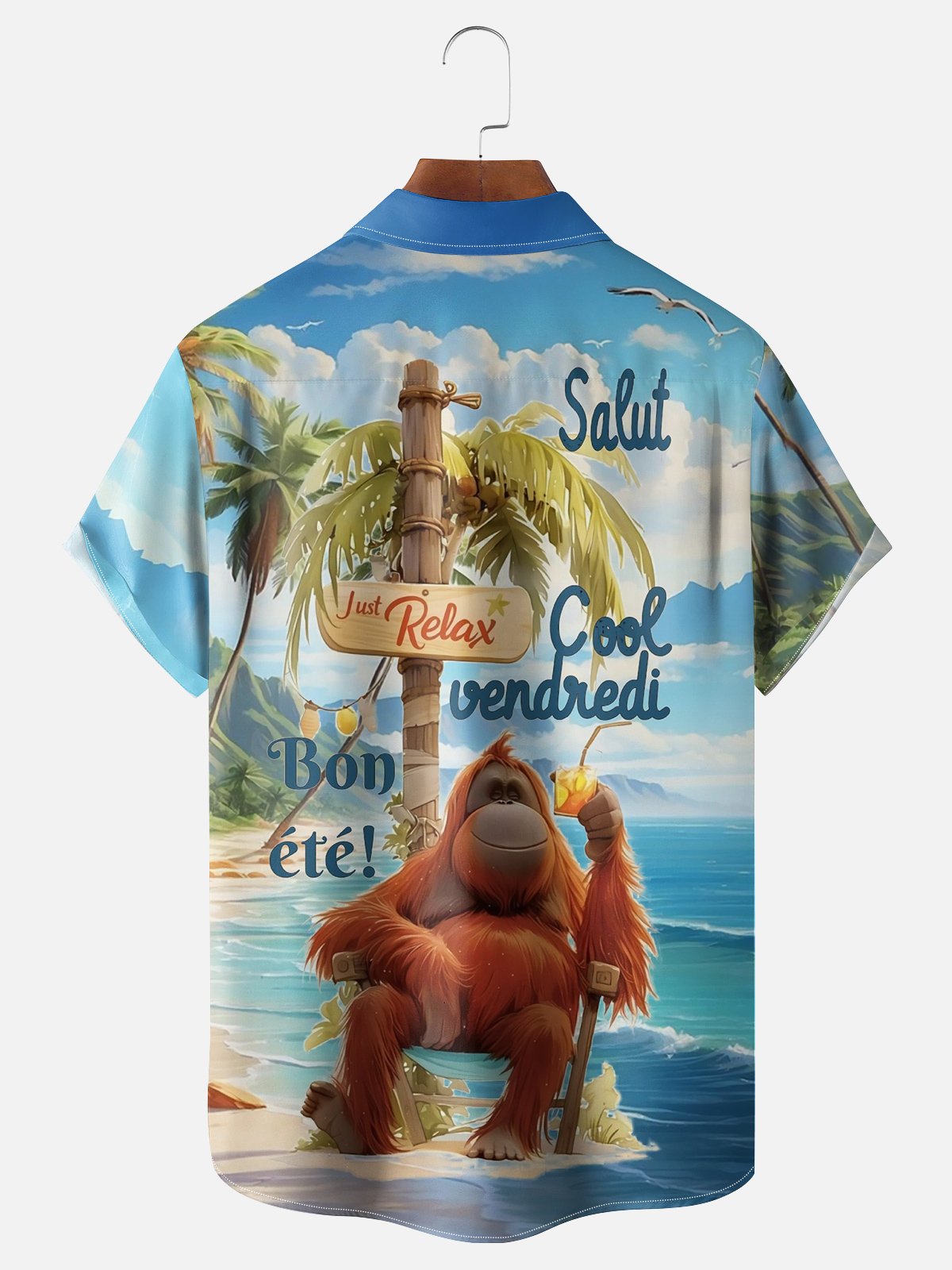 Moisture-wicking Orangutan On The Beach Chest Pocket Hawaiian Shirt