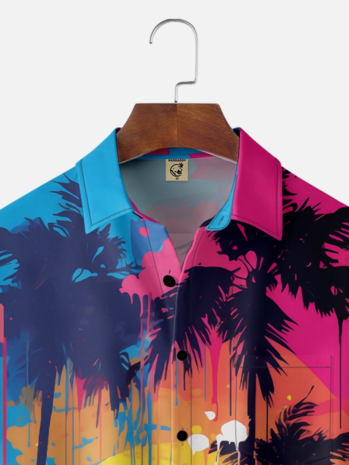 Moisture-wicking Palm Tree Chest Pocket Hawaiian Shirt