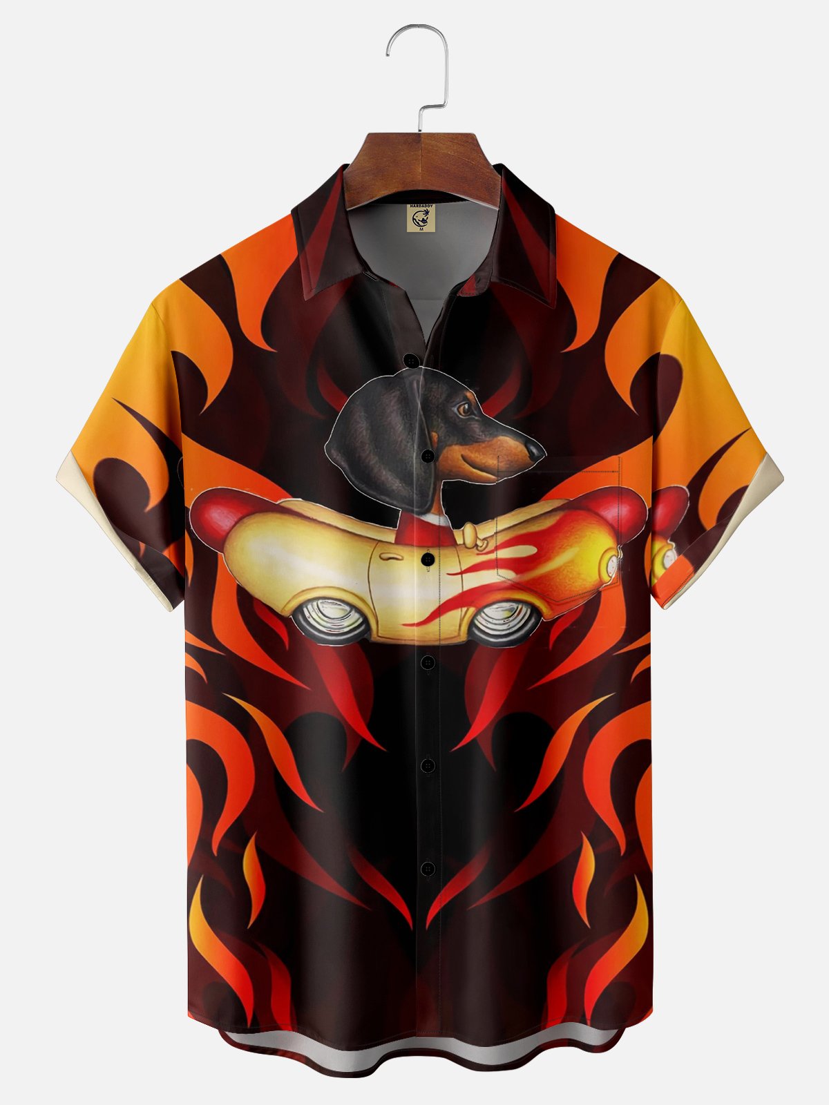 Moisture Wicking Flaming Hot Dog Hawaiian Shirt