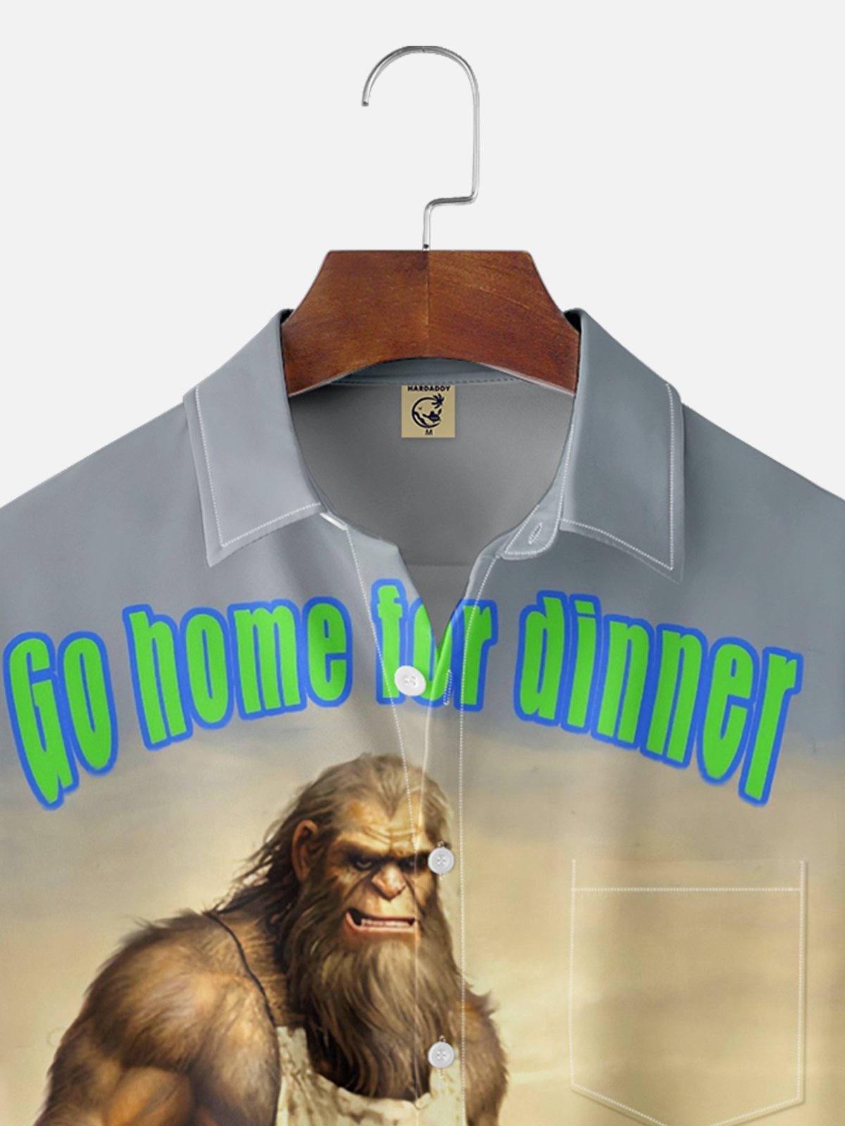 Moisture-wicking Bigfoot Comes Home For Dinner Chest Pocket Hawaiian Shirt