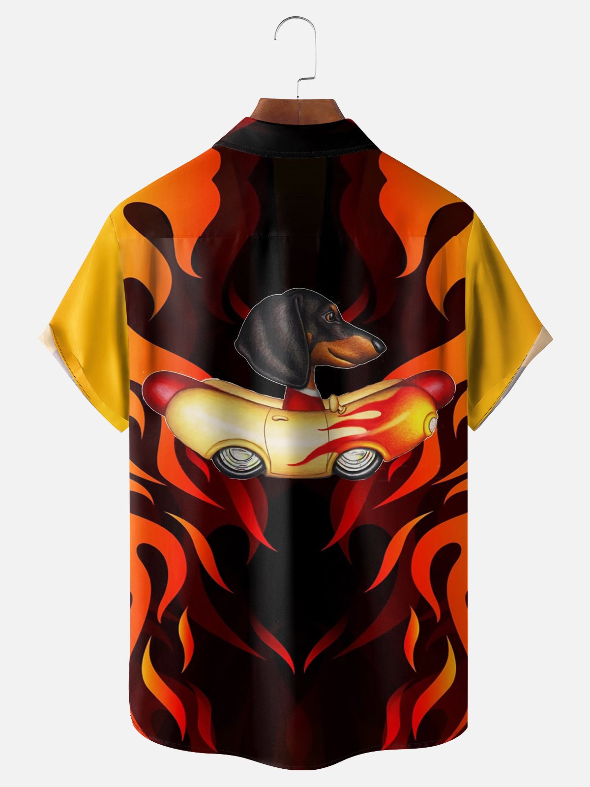 Moisture Wicking Flaming Hot Dog Hawaiian Shirt