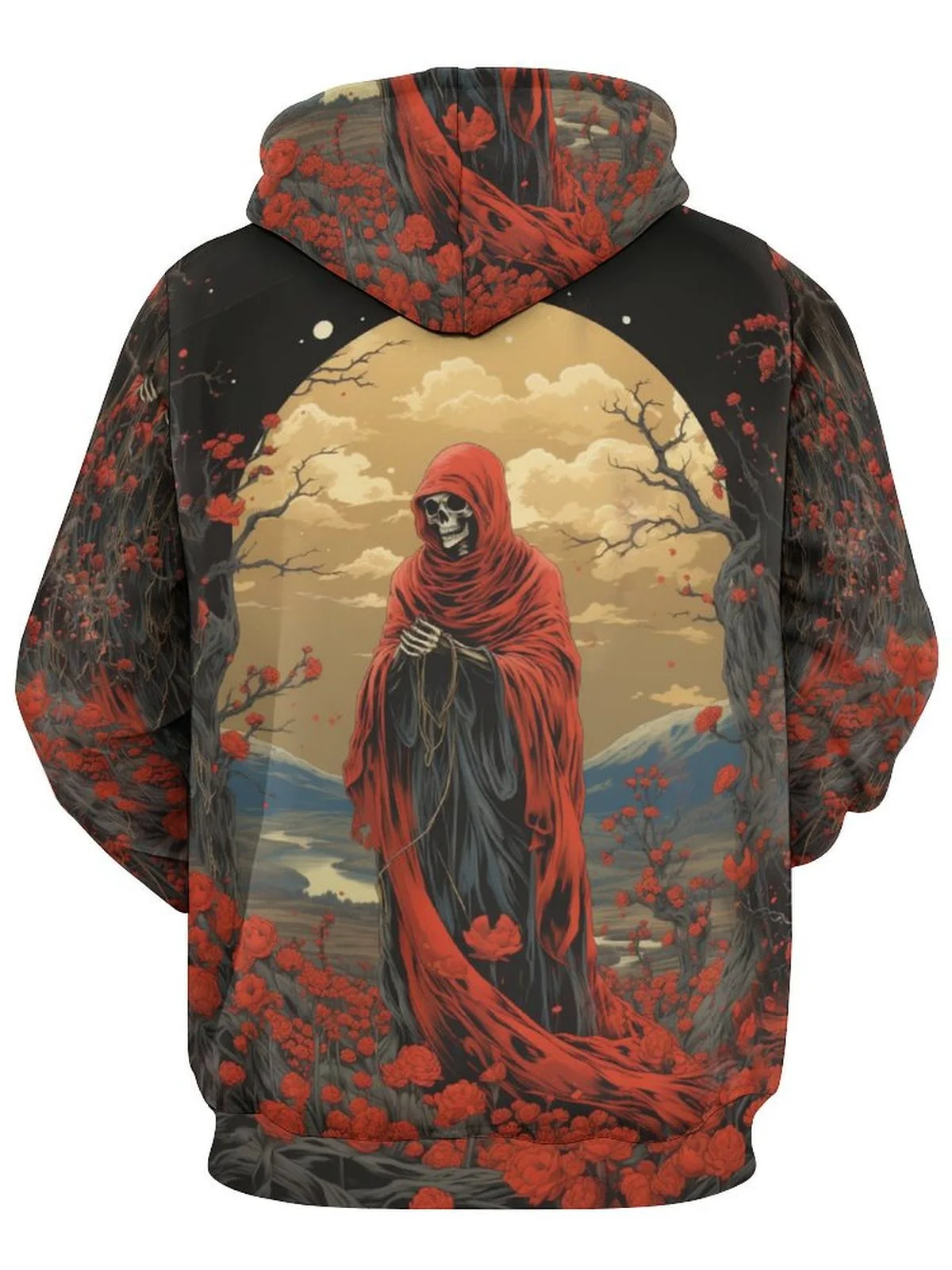 Moisture-wicking Skull Praying Painting Hooded Long Sleeve Sweatshirt