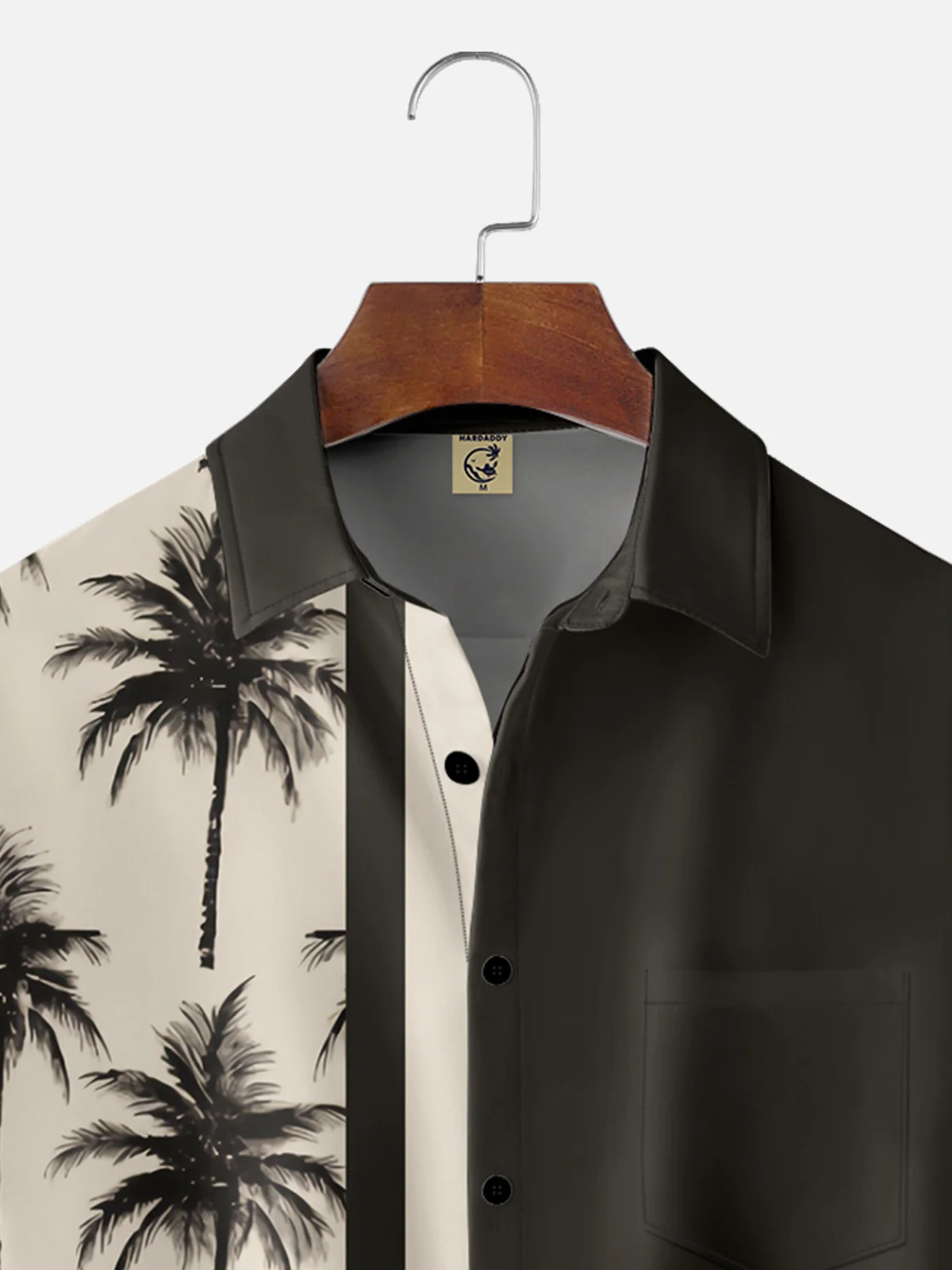 Moisture-wicking Breathable Palm Tree Chest Pocket Bowling Shirt