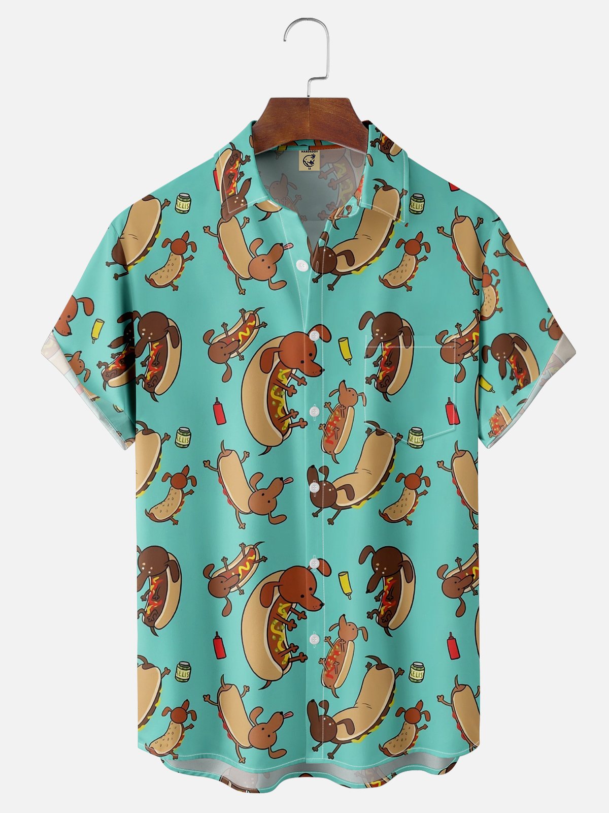 Moisture-wicking Dachshund Hot Dog Chest Pocket Hawaiian Shirt