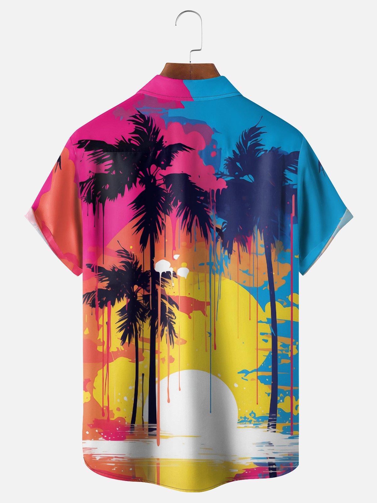 Moisture-wicking Palm Tree Chest Pocket Hawaiian Shirt