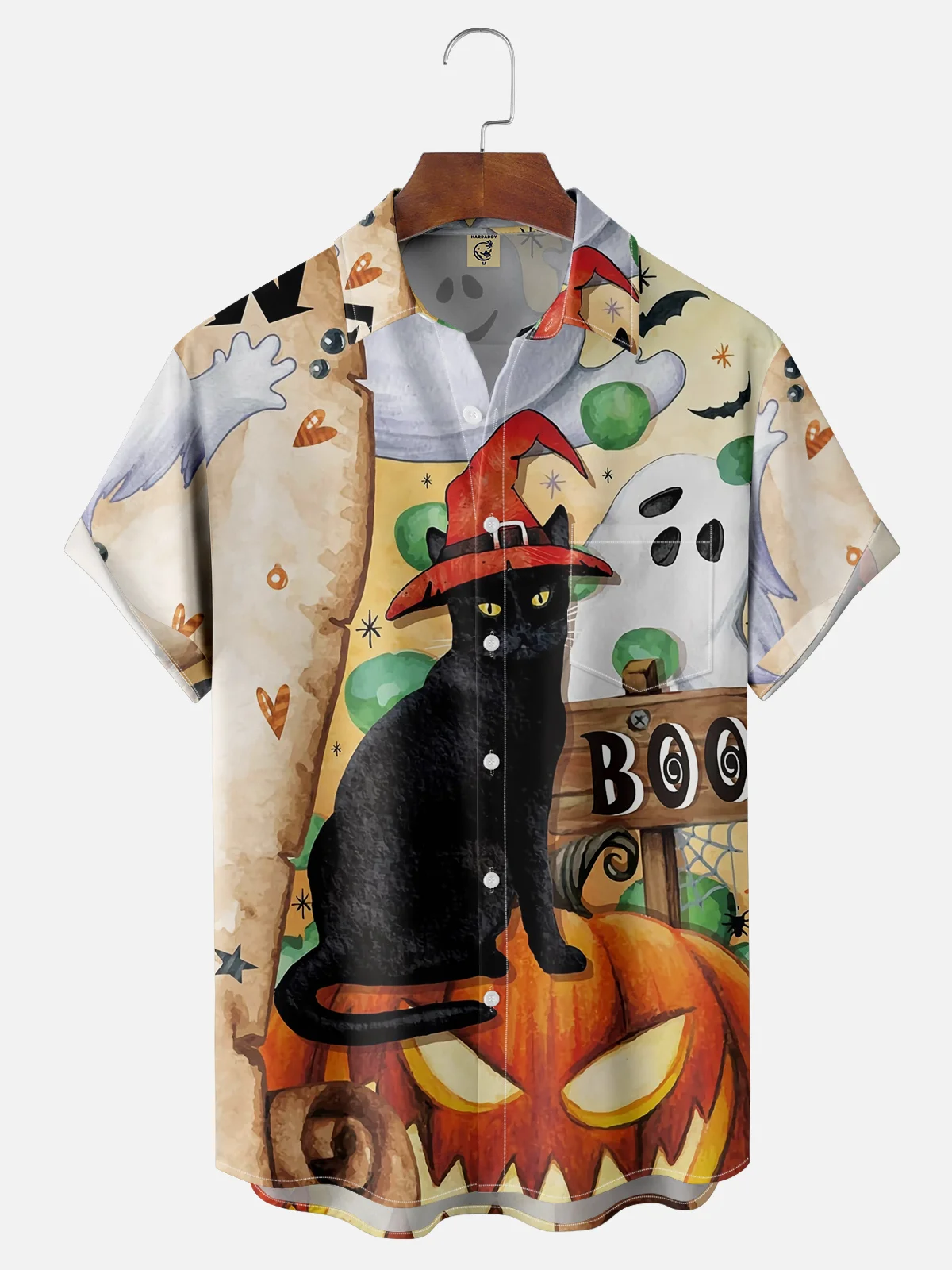 Moisture Wicking Halloween Pumpkin Cat Hawaiian Shirt