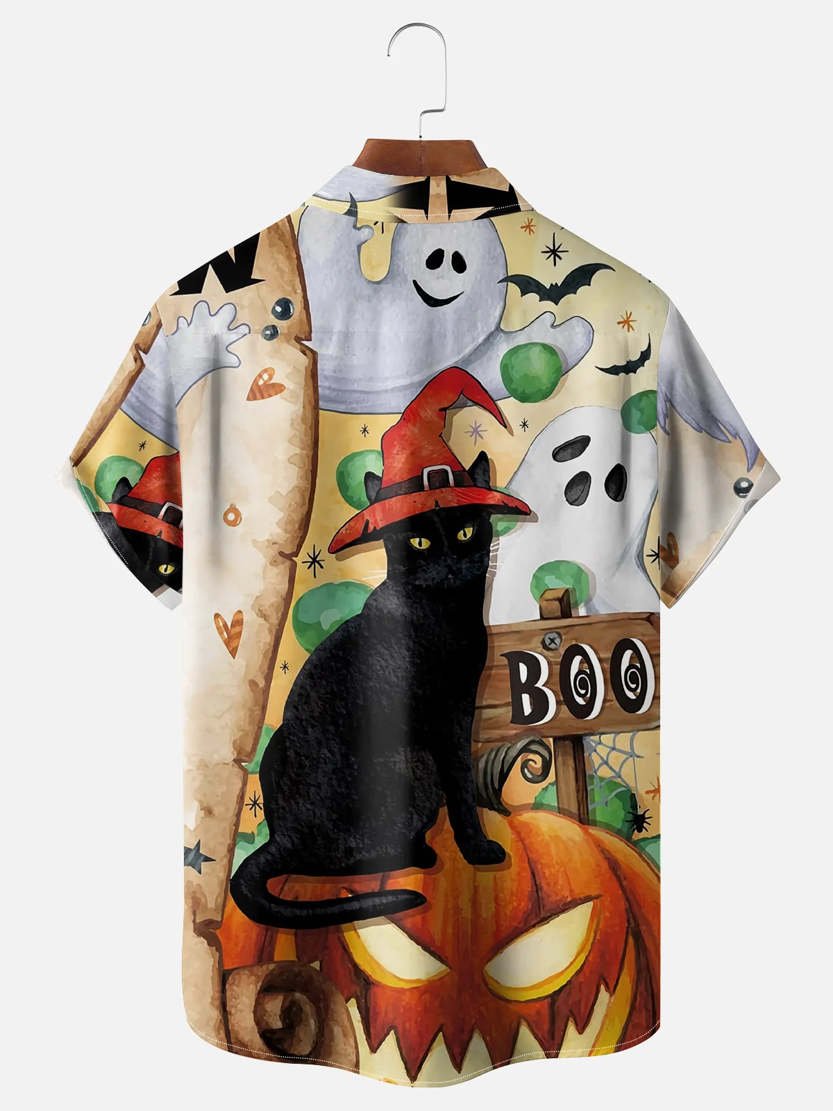 Moisture Wicking Halloween Pumpkin Cat Hawaiian Shirt