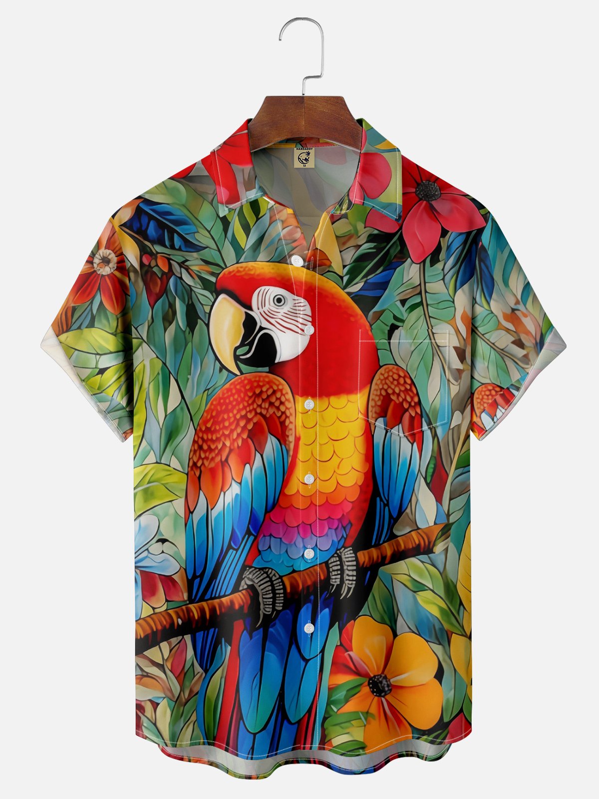 Moisture-wicking Parrot Chest Pocket Hawaiian Shirt