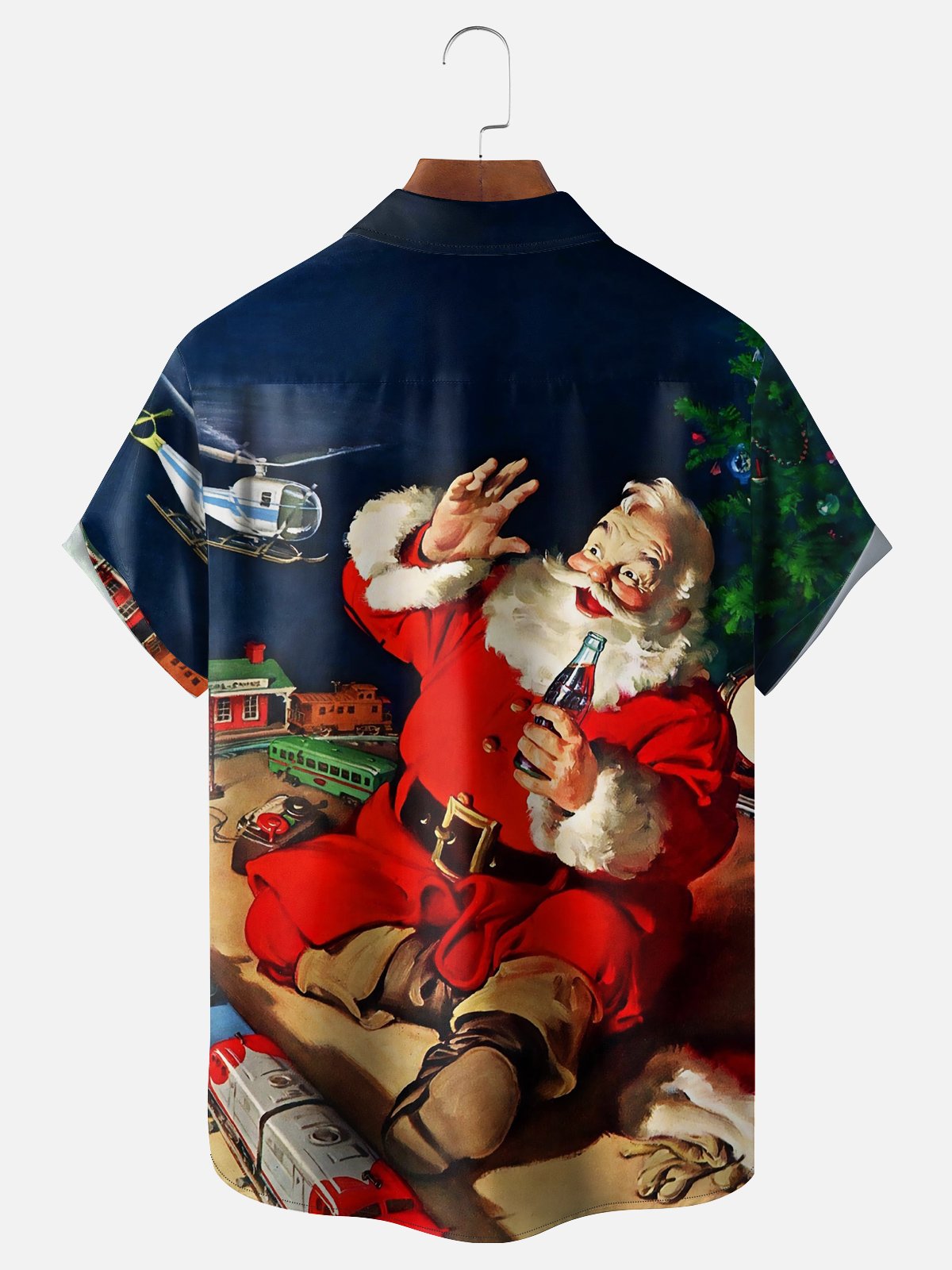 Mens Christmas Cozy Santa Printed Short Sleeve Shirts