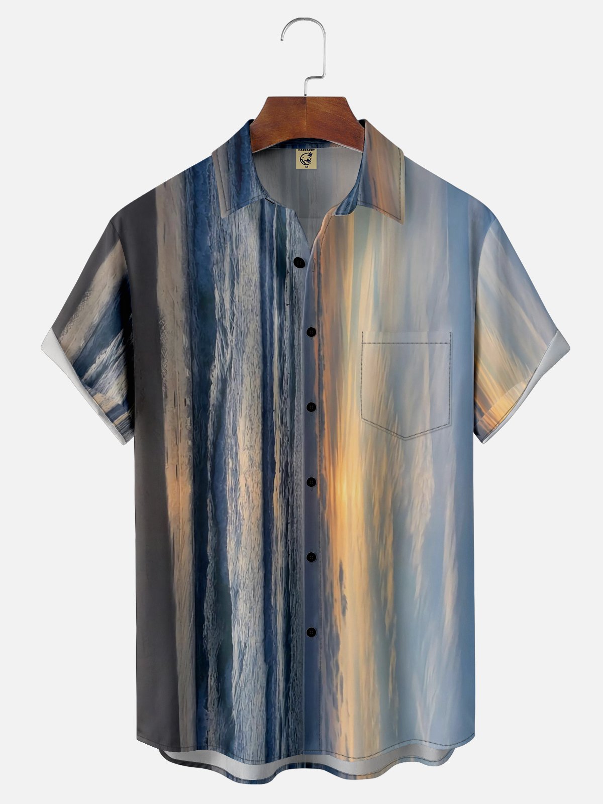 Moisture-wicking Beach Sunset Chest Pocket Hawaiian Shirt