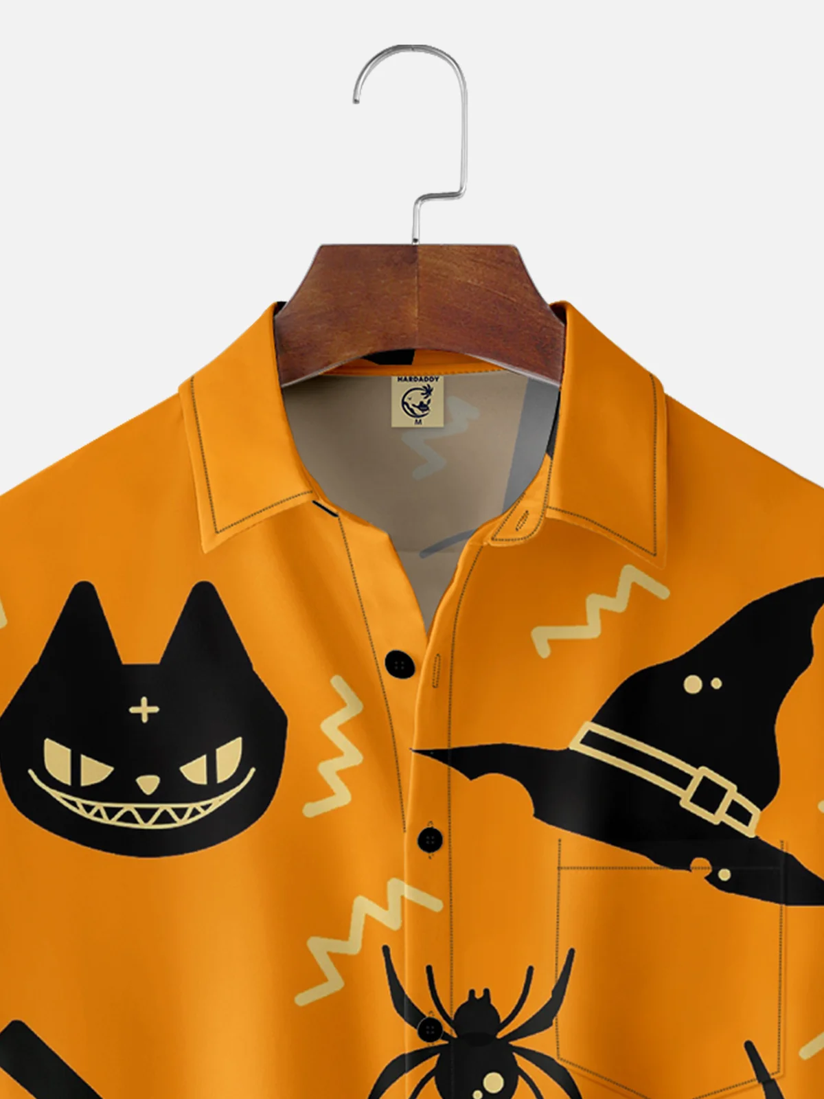 Moisture Wicking Halloween Cat Skeleton Chest Pocket Hawaiian Shirt