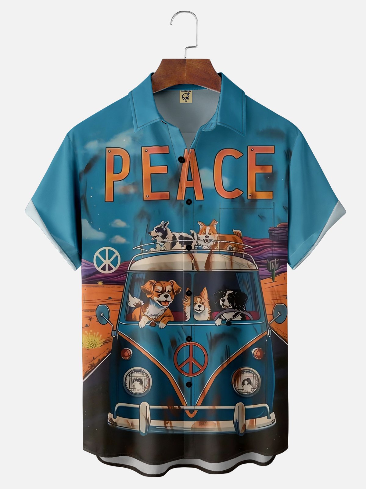 Moisture-wicking Peace Dogs Chest Pocket Hawaiian Shirt