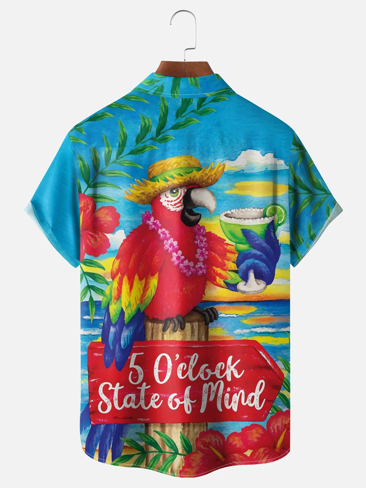 Moisture-wicking Its 5 o'clock somewhere Parrots Chest Pocket Hawaiian Shirt