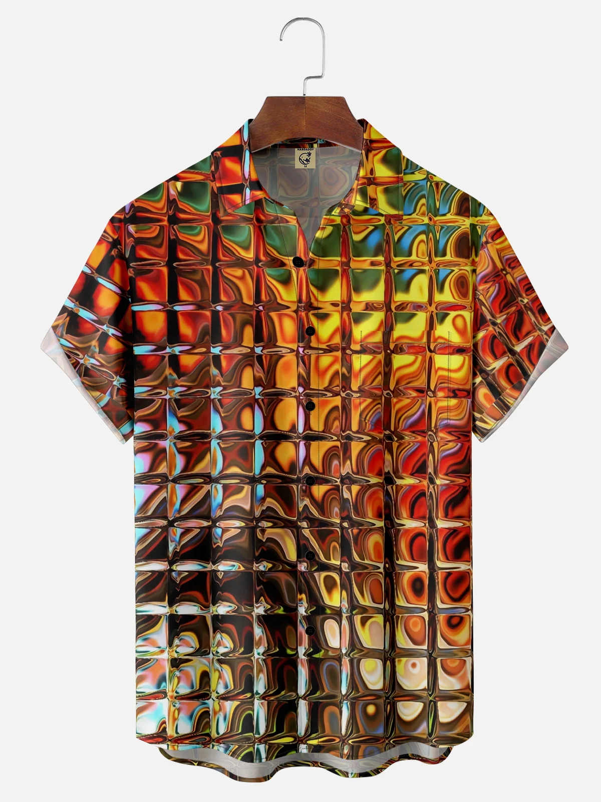 Moisture-wicking Art Geomatric Chest Pocket Hawaiian Shirt