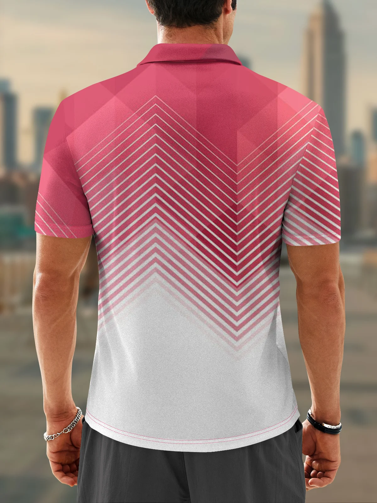 Moisture Wicking Golf Polo 3D Gradient Color Abstract Geometry