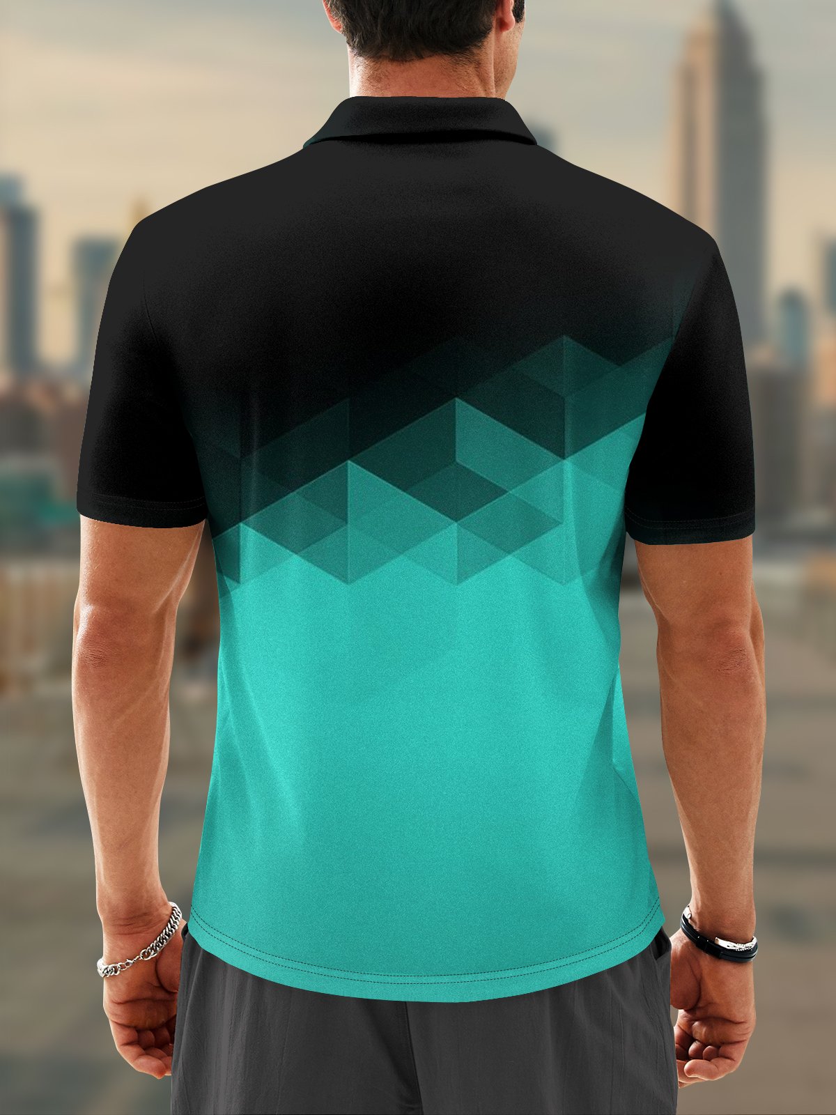 Moisture Wicking Golf Polo 3D Gradient Color Abstract Geometry