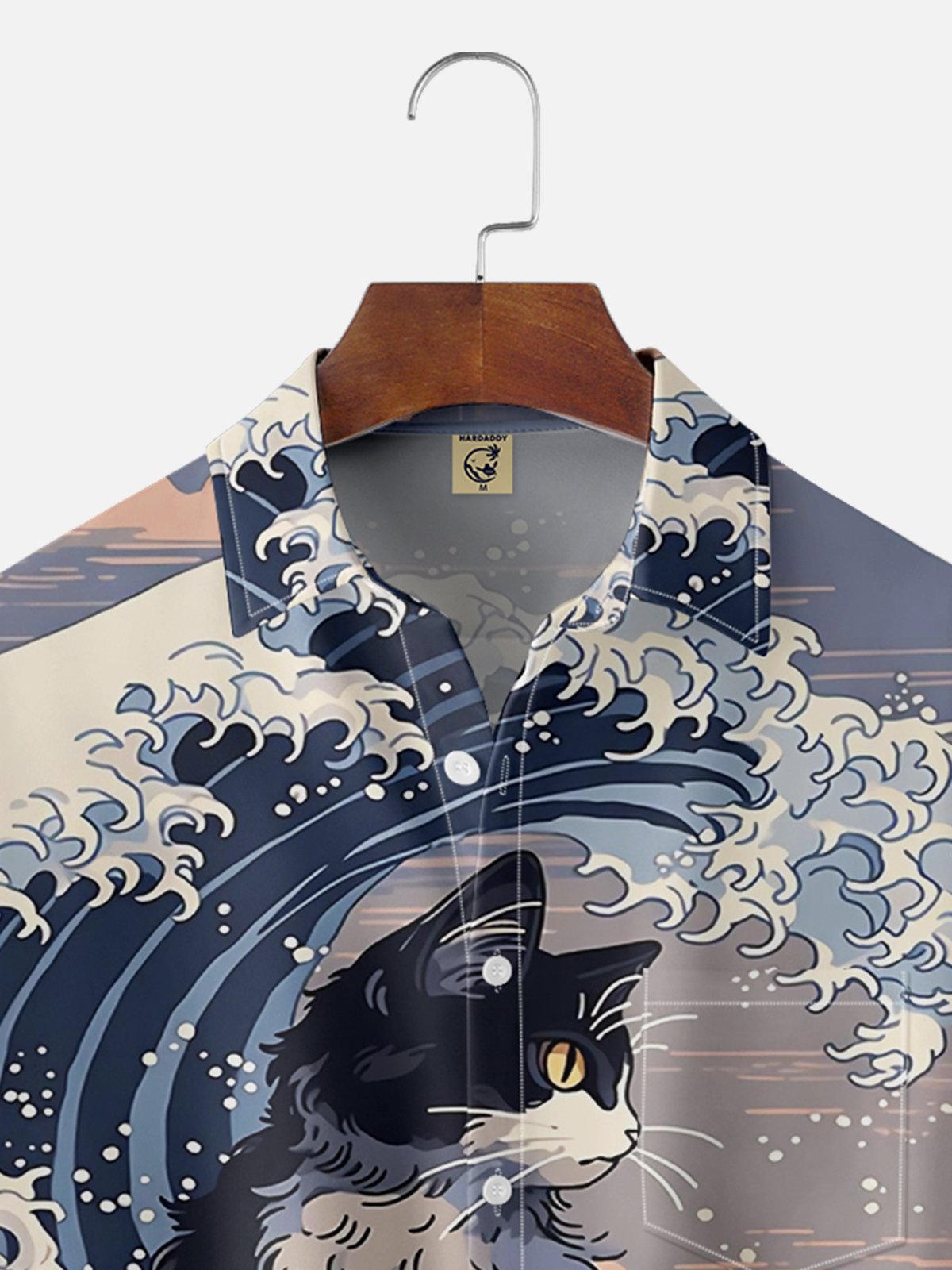 Moisture Wicking Ukiyo-e Surf Cat Hawaiian Shirt