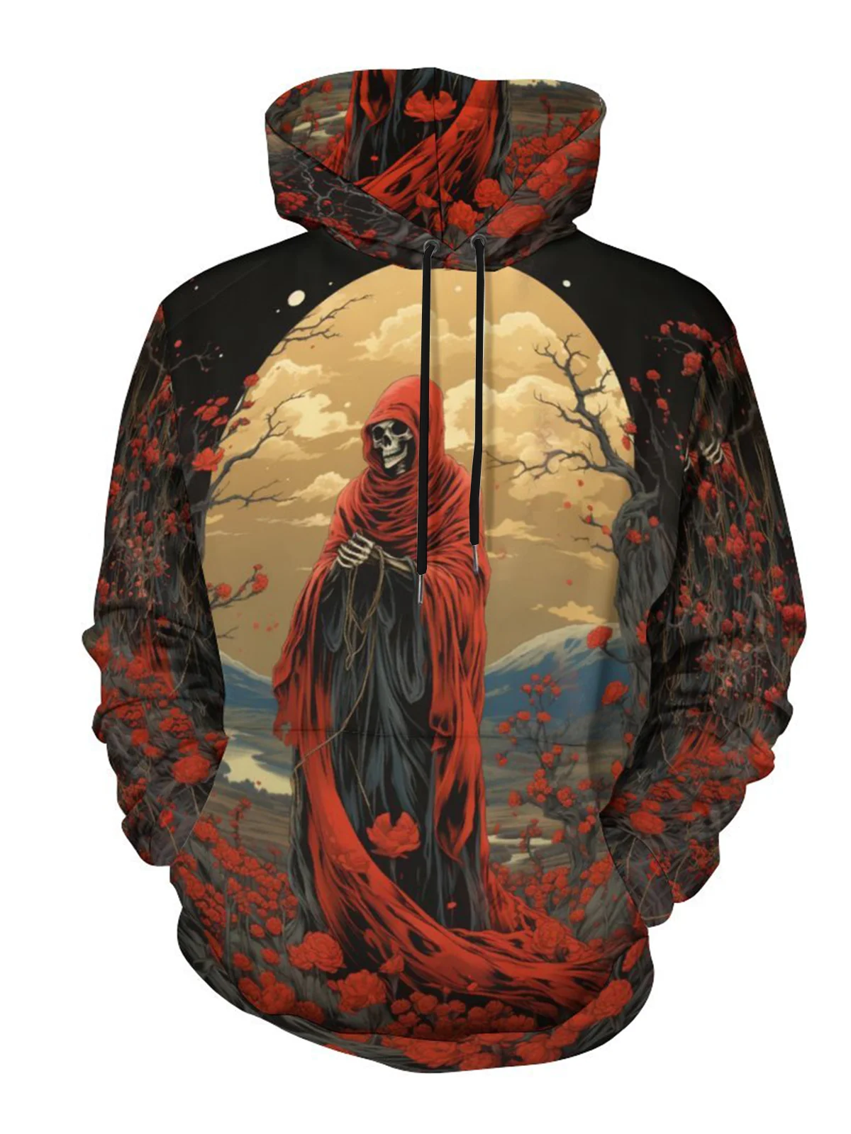 Moisture-wicking Skull Praying Painting Hooded Long Sleeve Sweatshirt