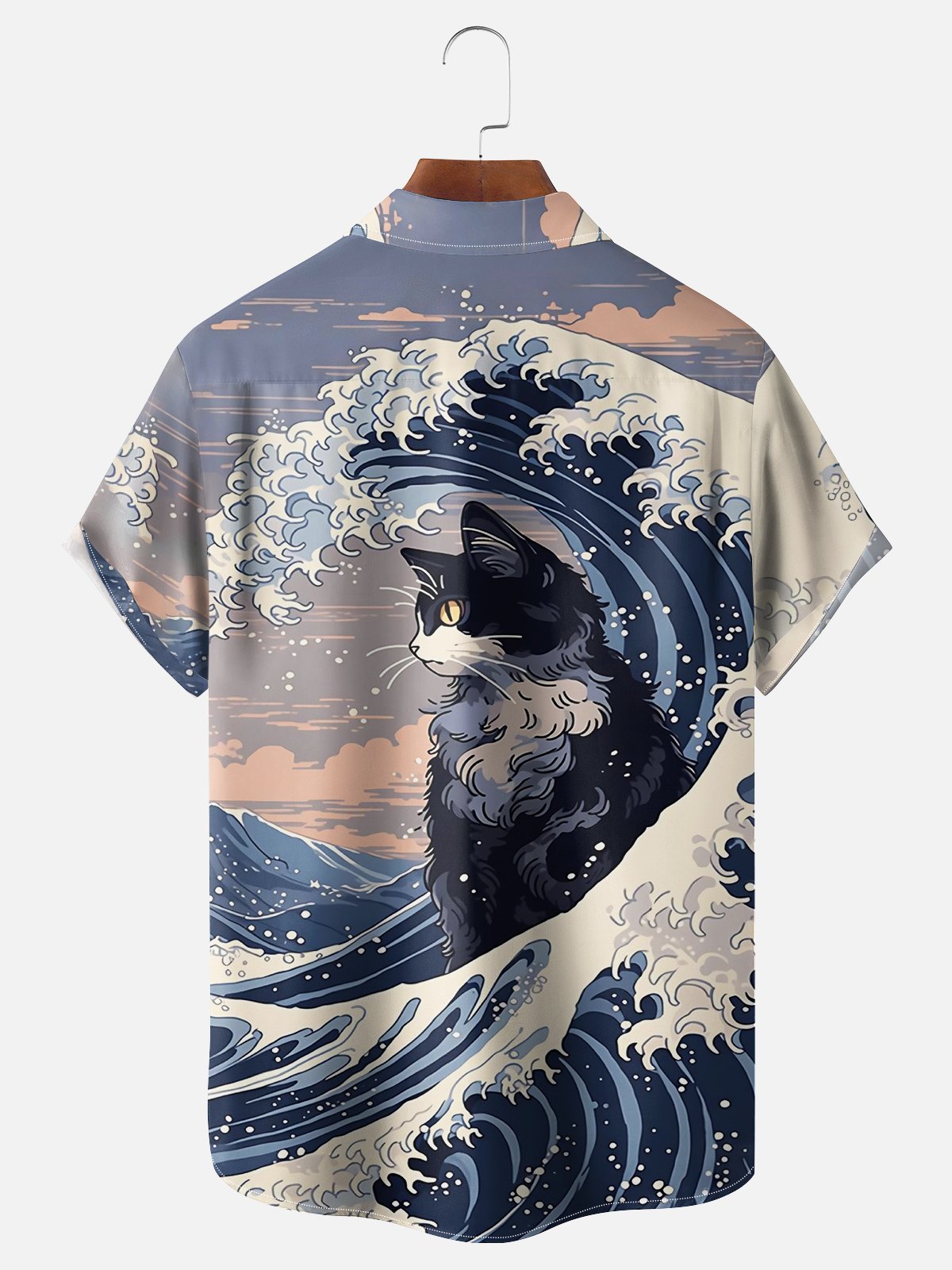 Moisture Wicking Ukiyo-e Surf Cat Hawaiian Shirt